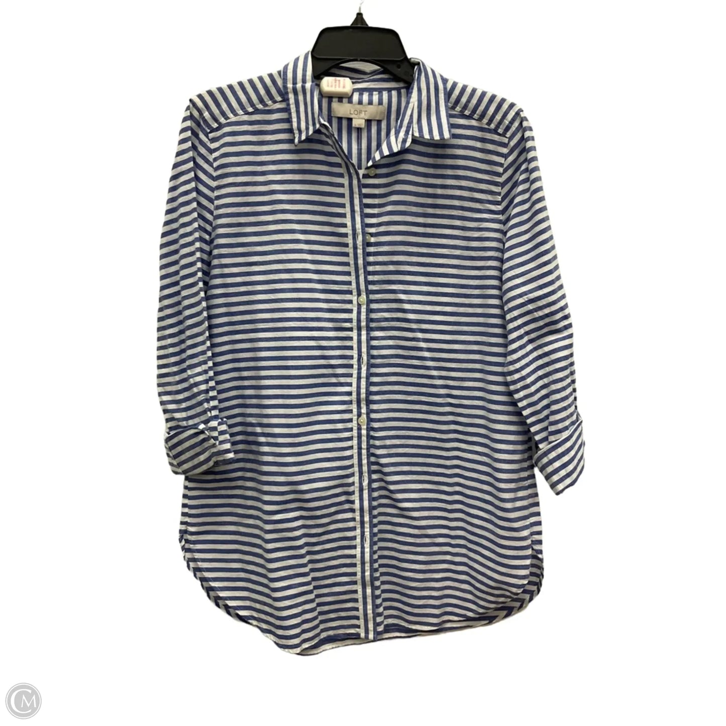 Blouse Long Sleeve By Loft In Blue & White, Size: S