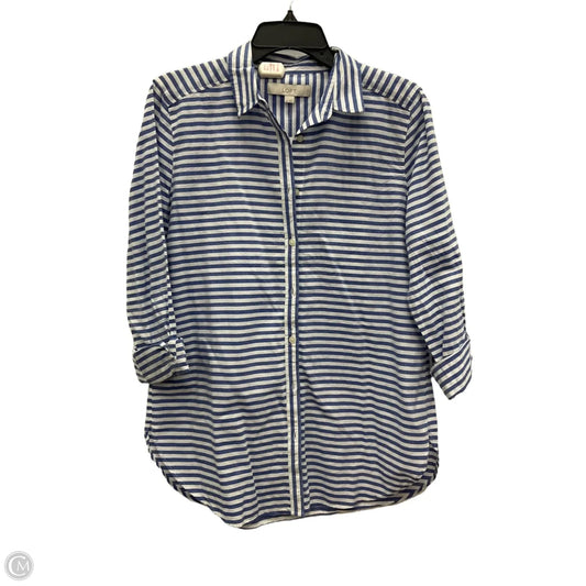 Blouse Long Sleeve By Loft In Blue & White, Size: S