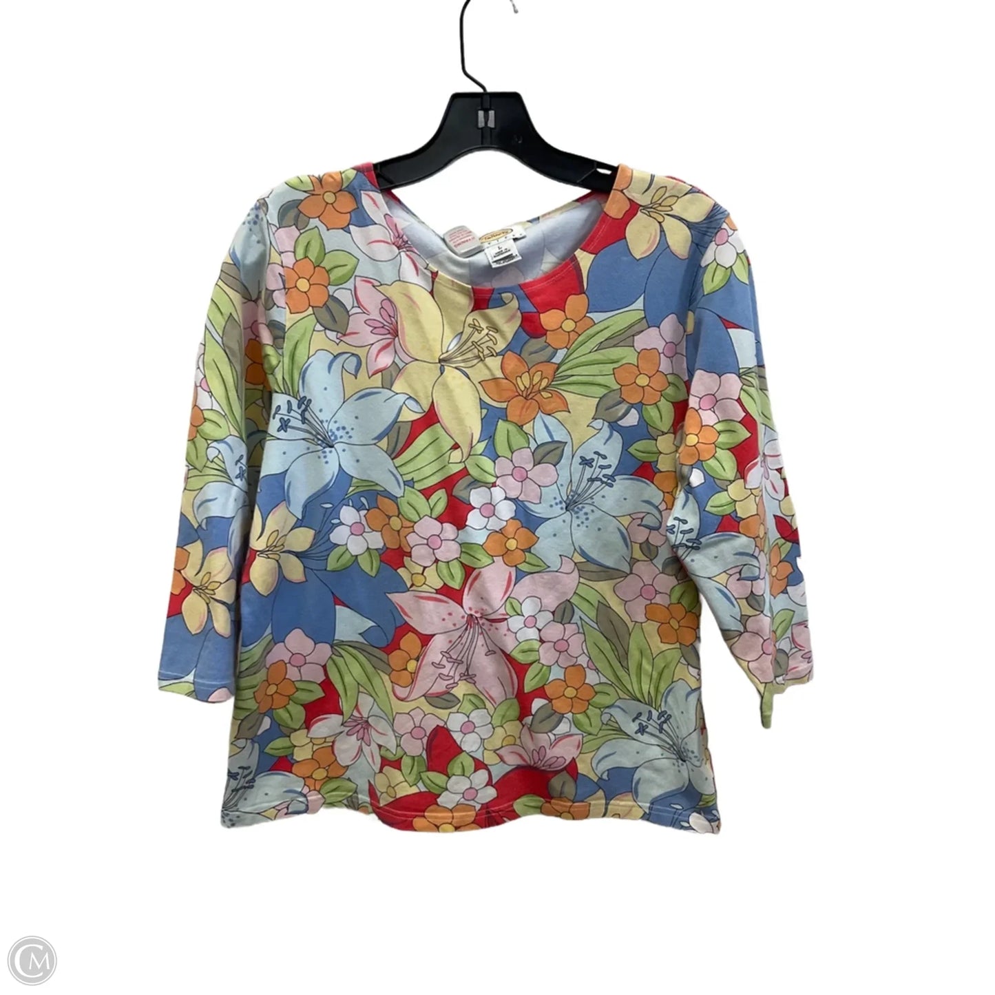 Top 3/4 Sleeve Basic By Talbots In Floral Print, Size: L