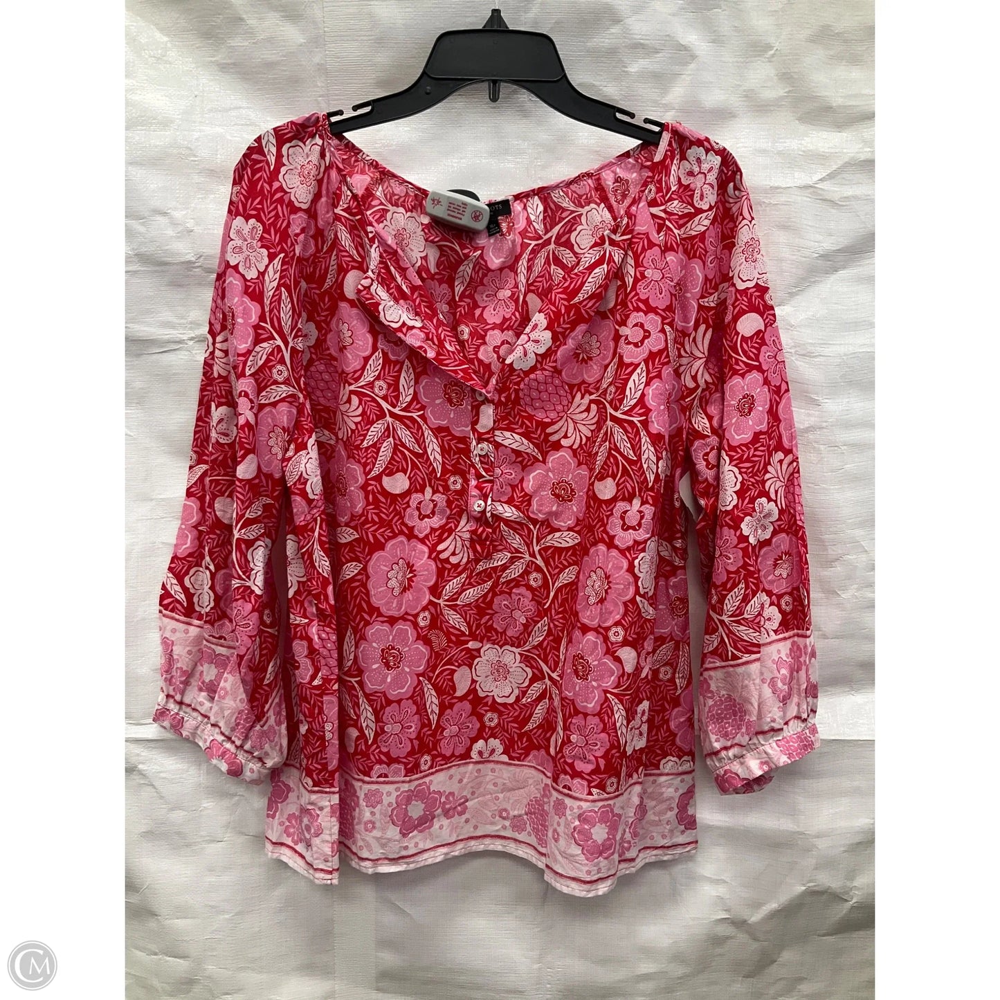 Top 3/4 Sleeve Basic By Talbots In Pink & Red, Size: Xlp