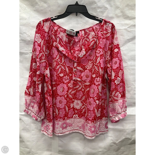 Top 3/4 Sleeve Basic By Talbots In Pink & Red, Size: Xlp