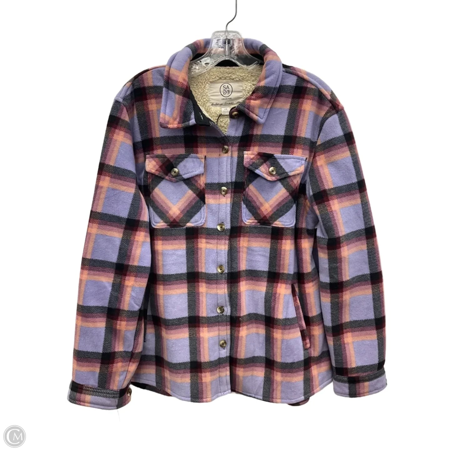 Jacket Shirt By Sage In Purple, Size: L