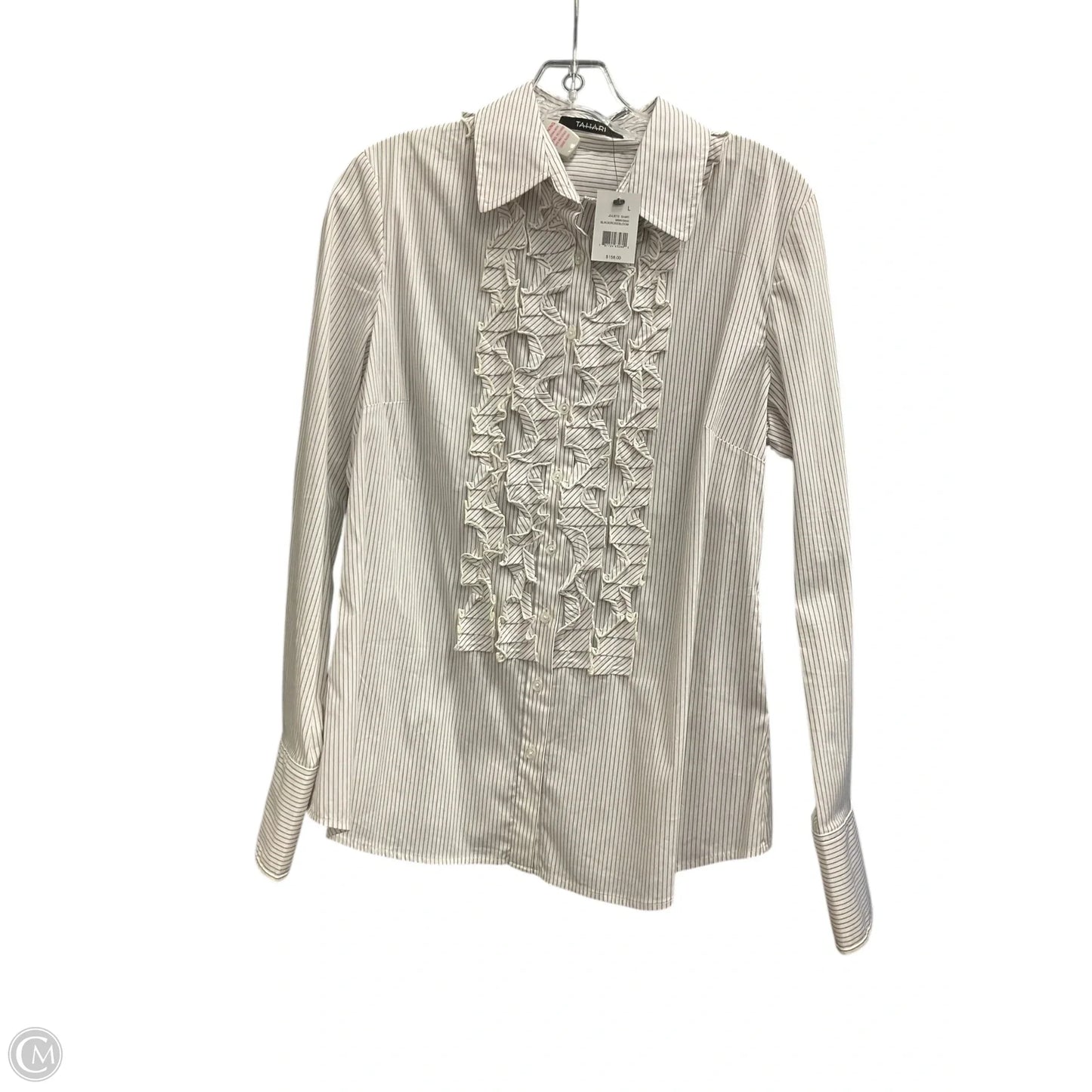 Blouse Long Sleeve By Tahari By Arthur Levine In Striped Pattern, Size: L