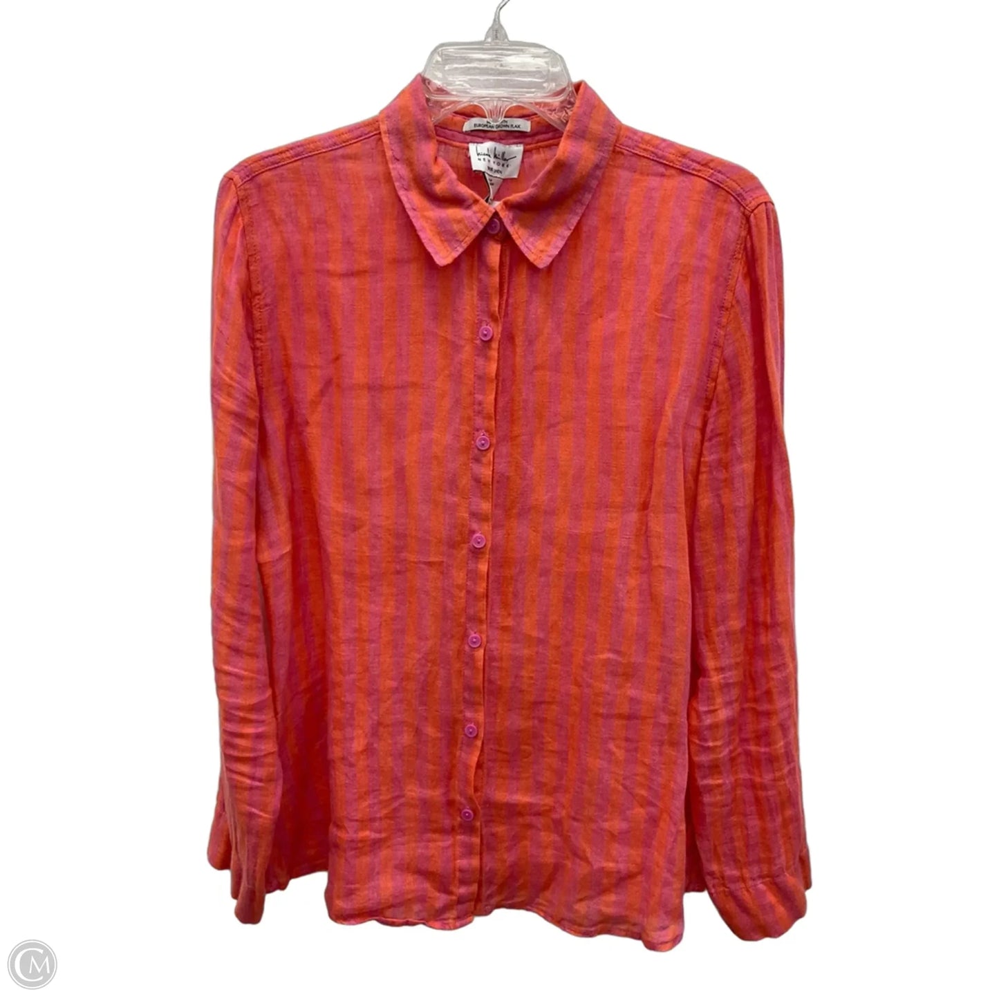 Blouse Long Sleeve By Nicole Miller In Striped Pattern, Size: M
