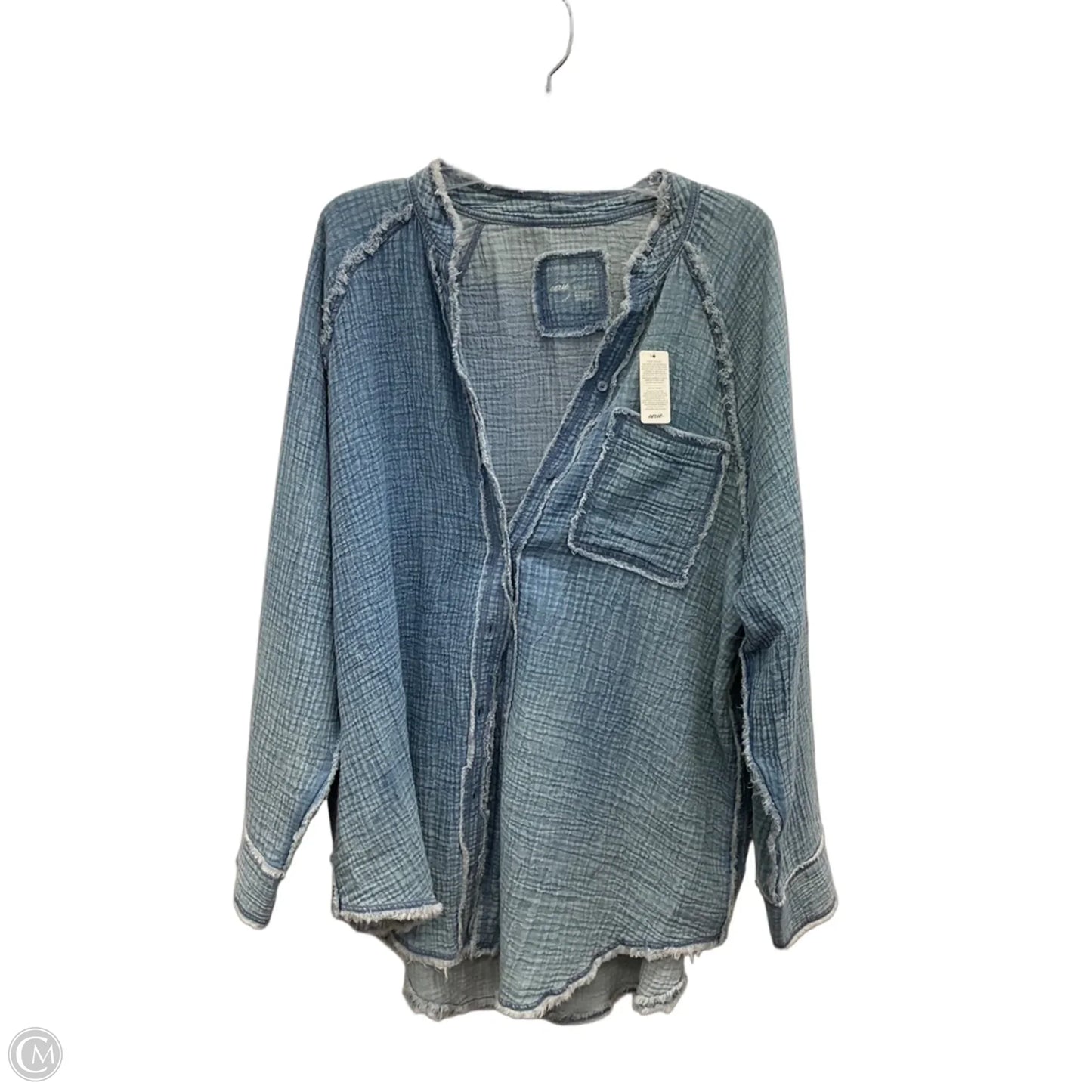 Blouse Long Sleeve By Aerie In Blue Denim, Size: M