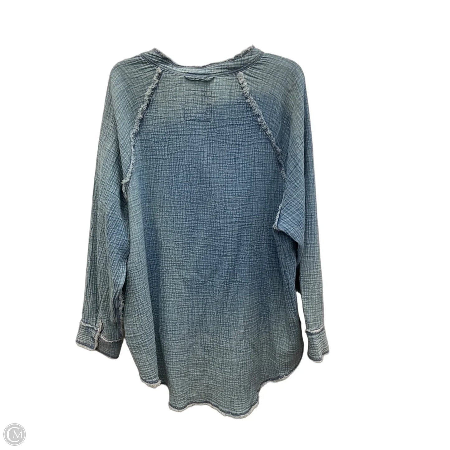 Blouse Long Sleeve By Aerie In Blue Denim, Size: M