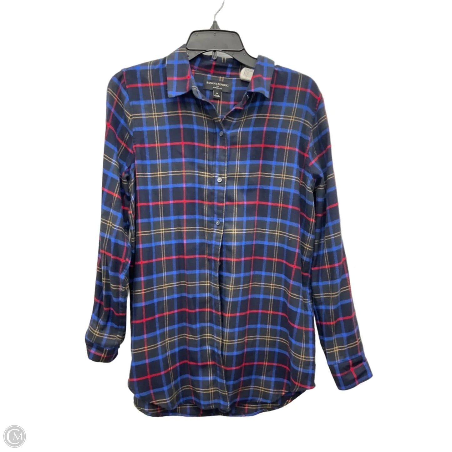 Blouse Long Sleeve By Banana Republic In Plaid Pattern, Size: M