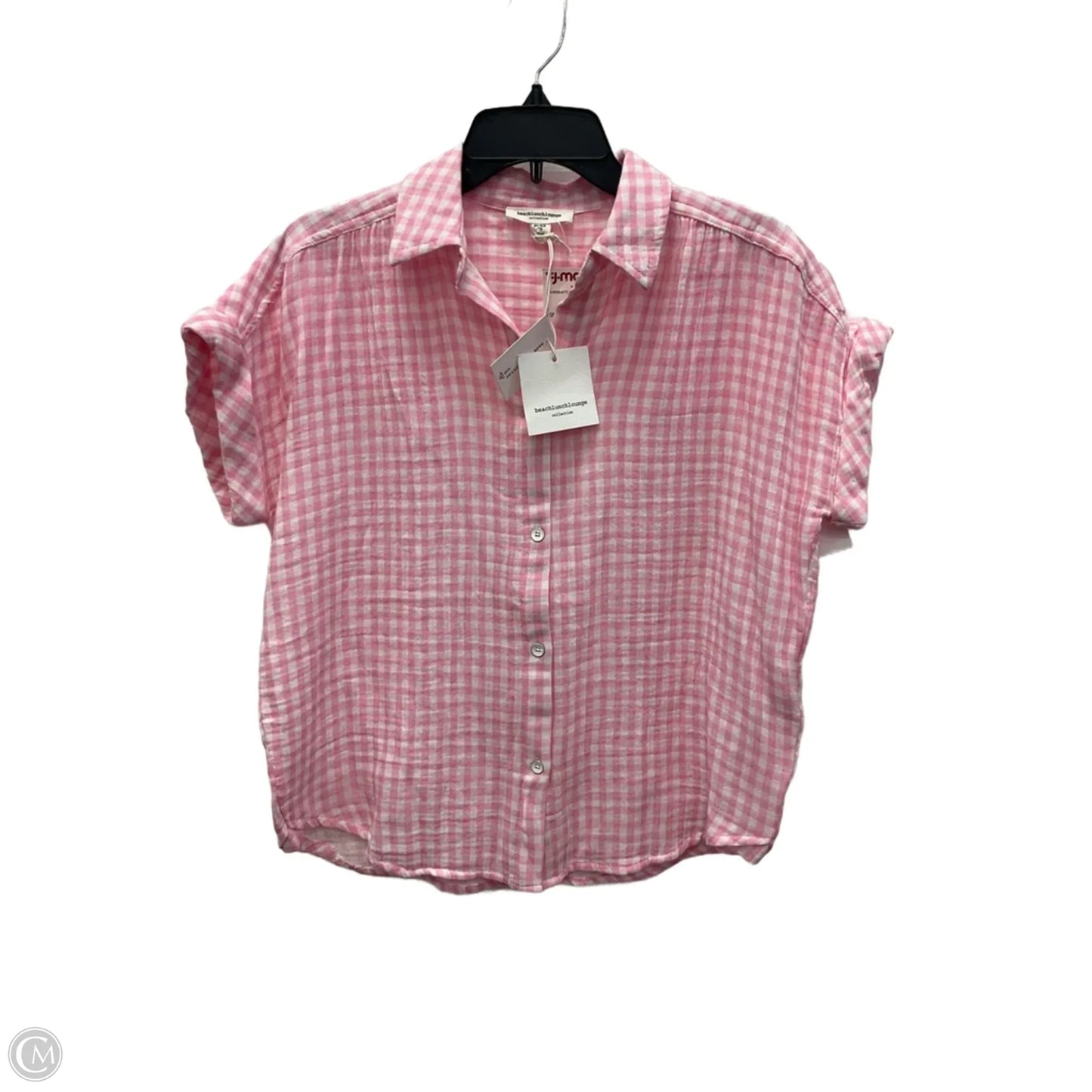 Blouse Short Sleeve By Beachlunchlounge In Plaid Pattern, Size: Xs