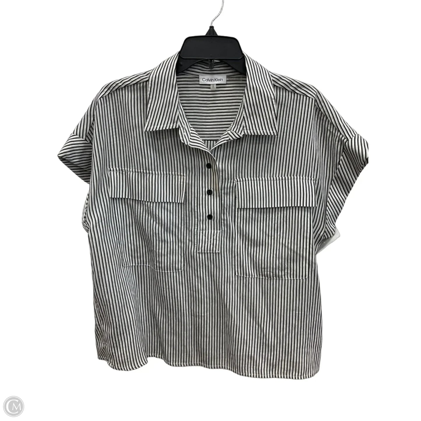 Top Short Sleeve By Calvin Klein In Striped Pattern, Size: M