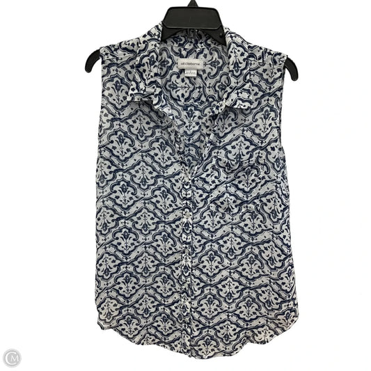 Top Sleeveless By Liz Claiborne In Blue & White, Size: L