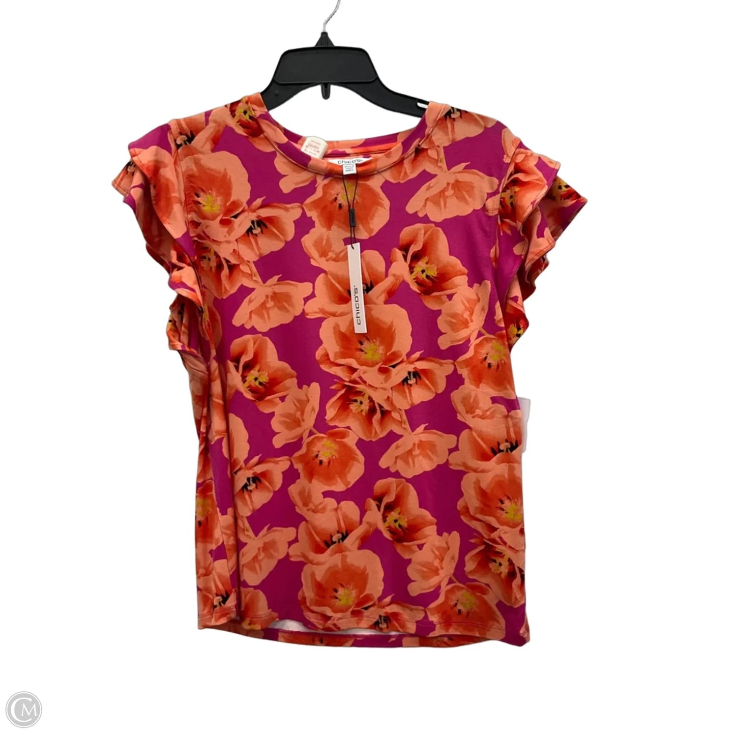 Top Short Sleeve By Chicos In Orange & Pink, Size: M