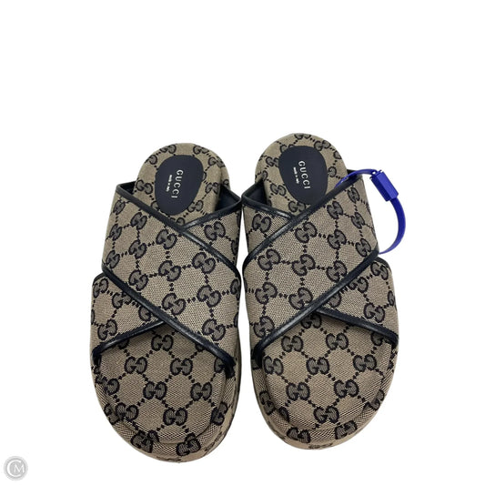 Sandals Luxury Designer By Gucci In Blue & Tan, Size: 7.5