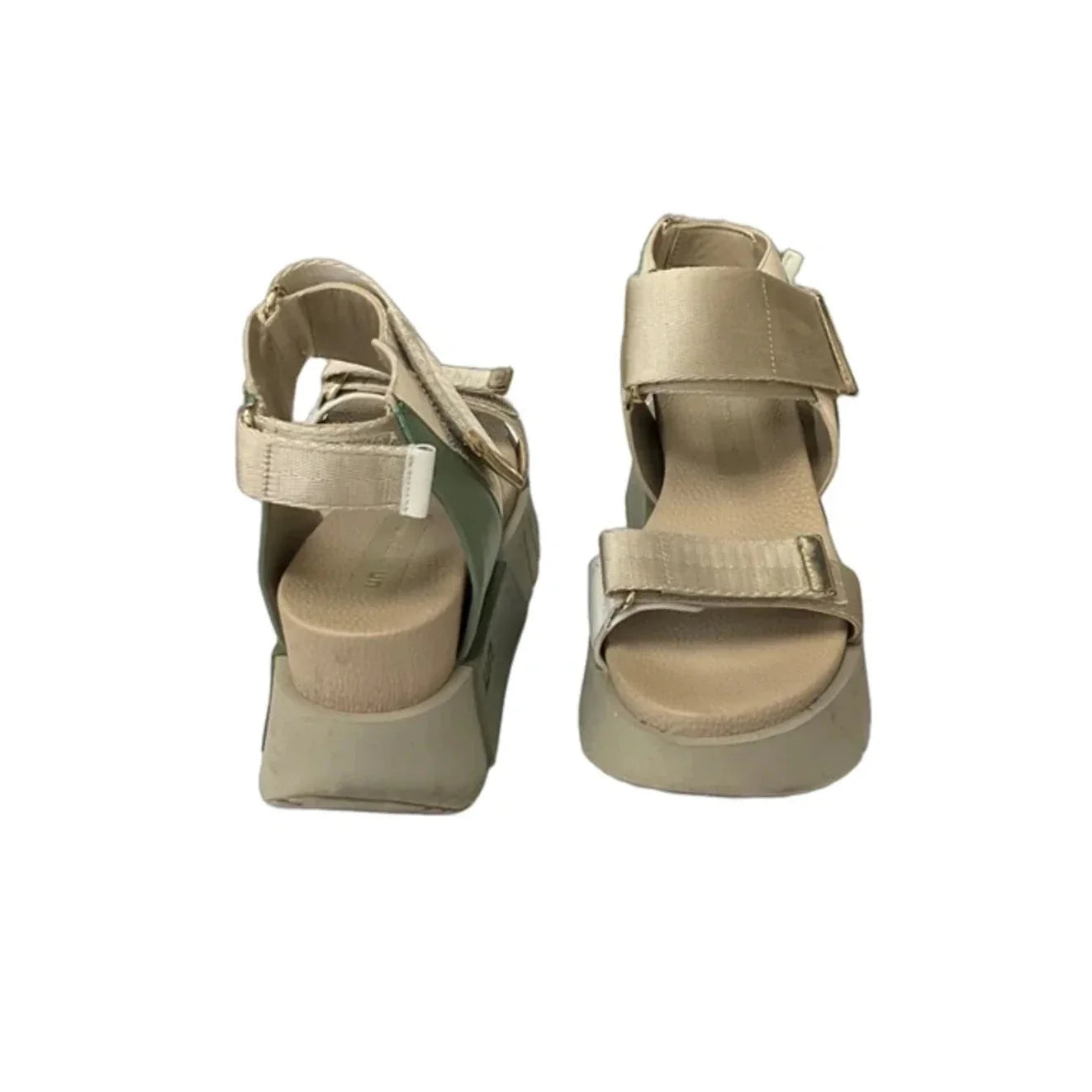 Sandals Heels Platform By Cma In Green & Tan, Size: 7