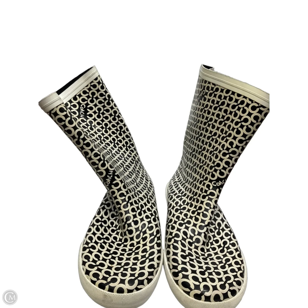 Boots Designer By Coach In Black & White, Size: 9