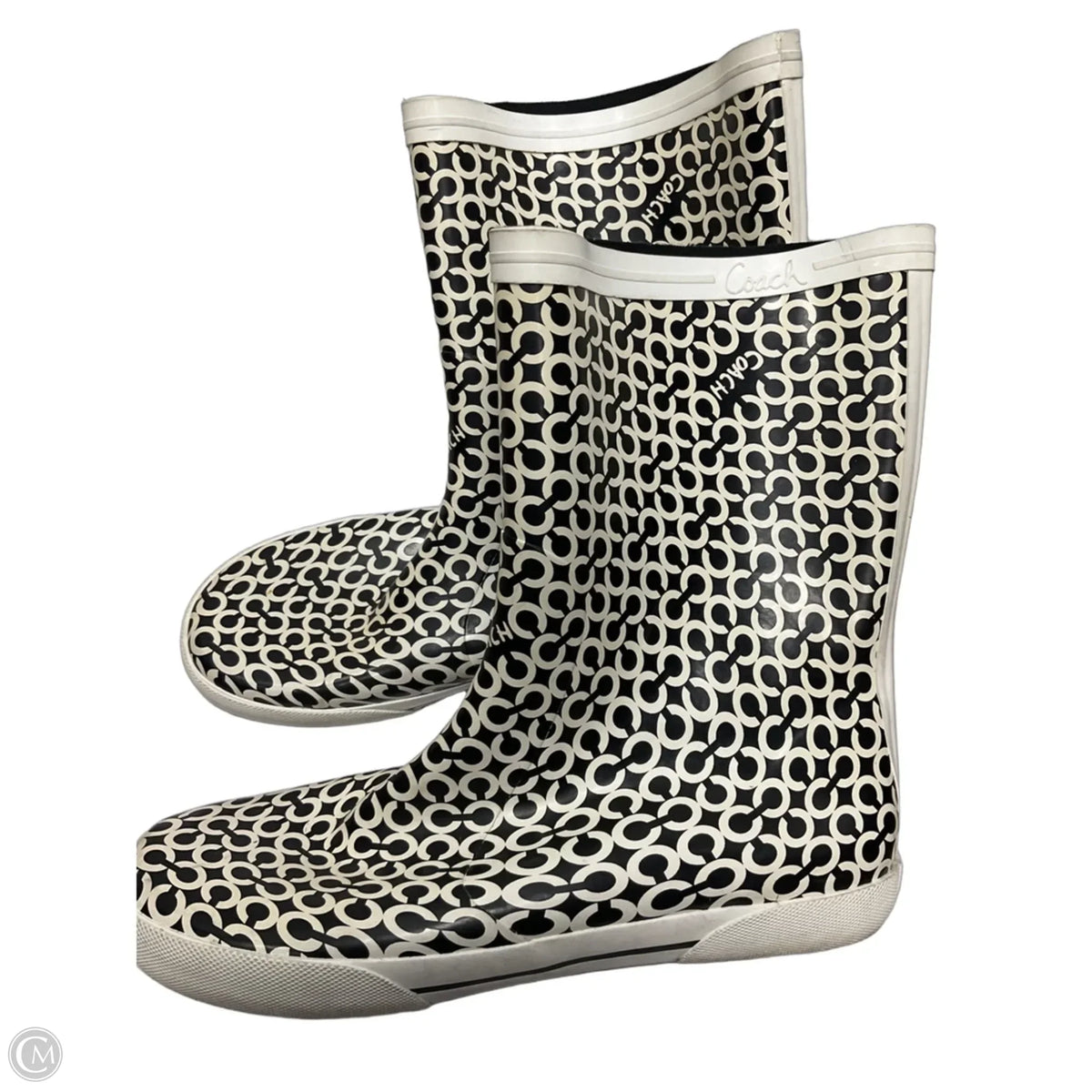 Boots Designer By Coach In Black & White, Size: 9