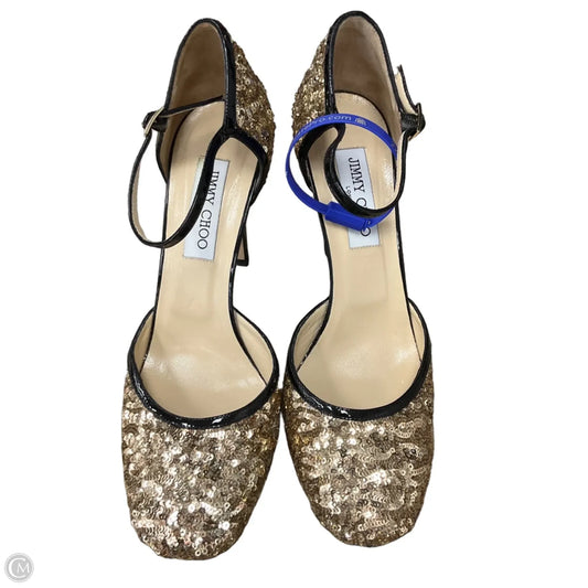 Shoes Luxury Designer By Jimmy Choo In Gold, Size: 9.5