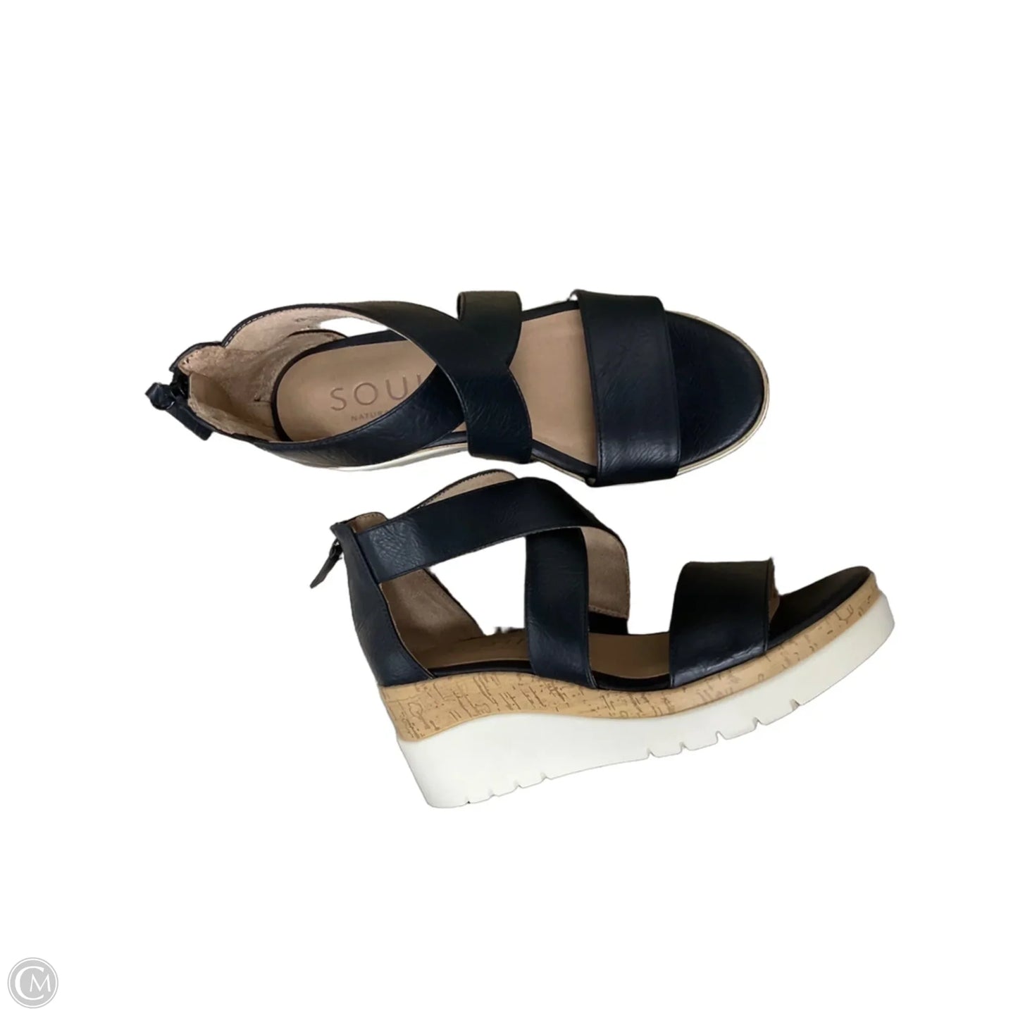 Sandals Heels Wedge By Clothes Mentor In Black, Size: 8.5