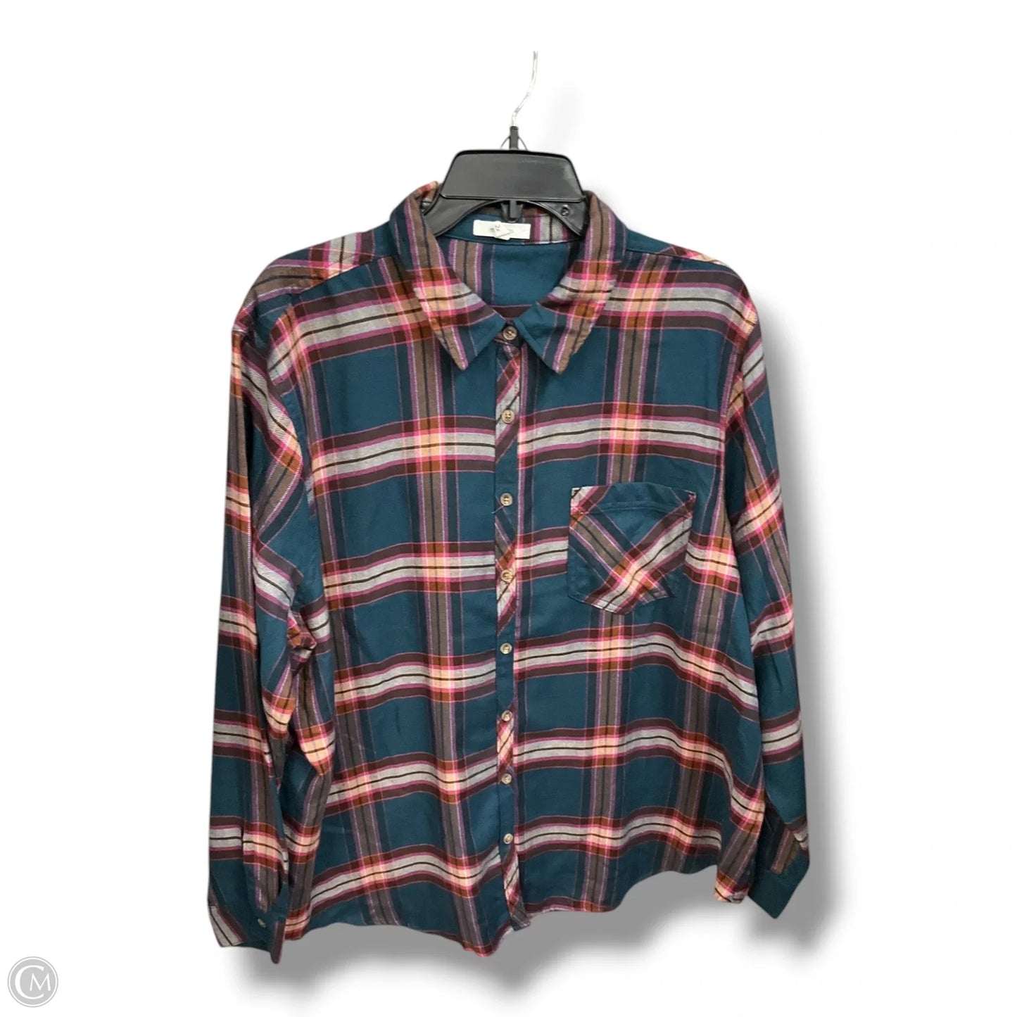 Top Long Sleeve By Maurices In Plaid Pattern, Size: 2x