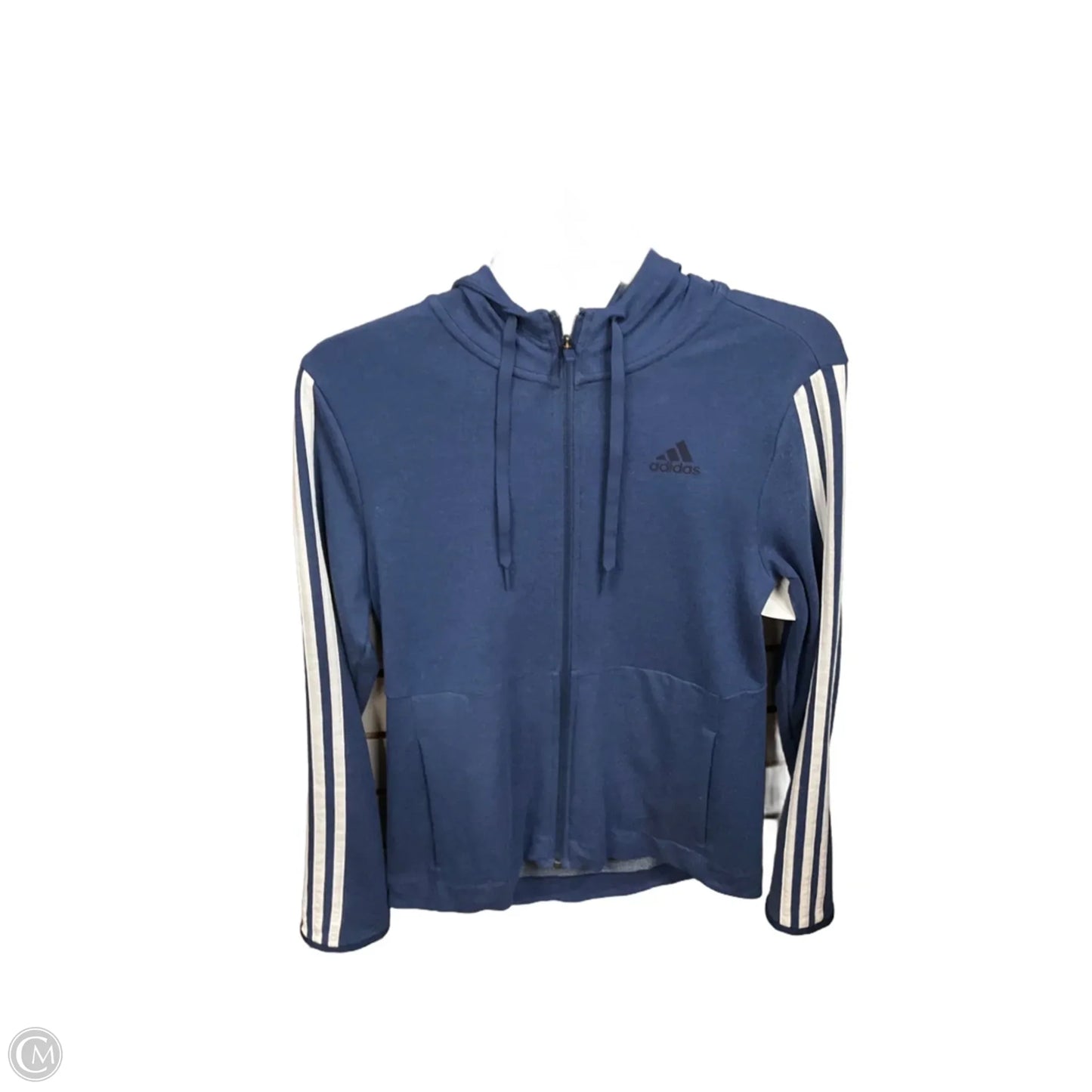 Athletic Jacket By Adidas In Blue & White, Size: S
