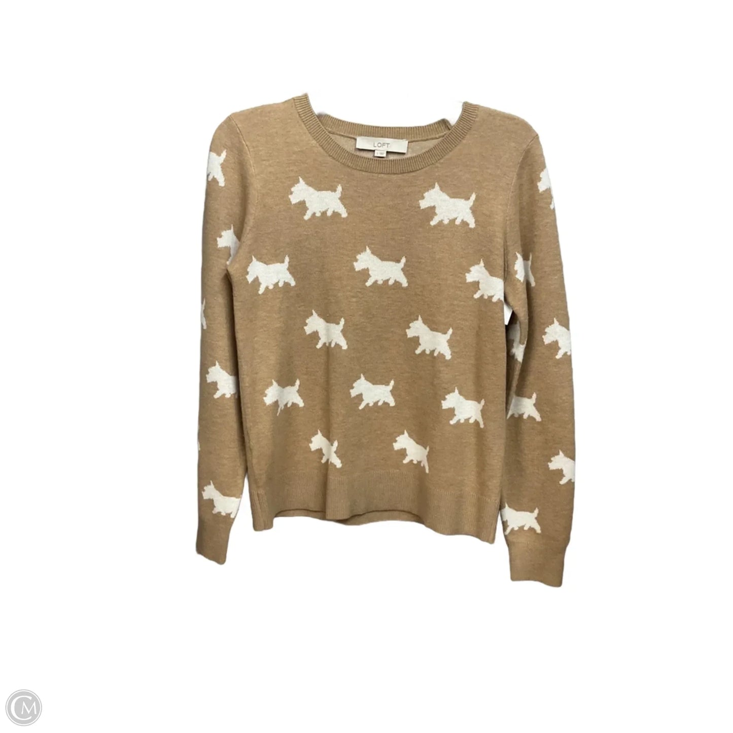 Top Long Sleeve By Loft In Tan & White, Size: S