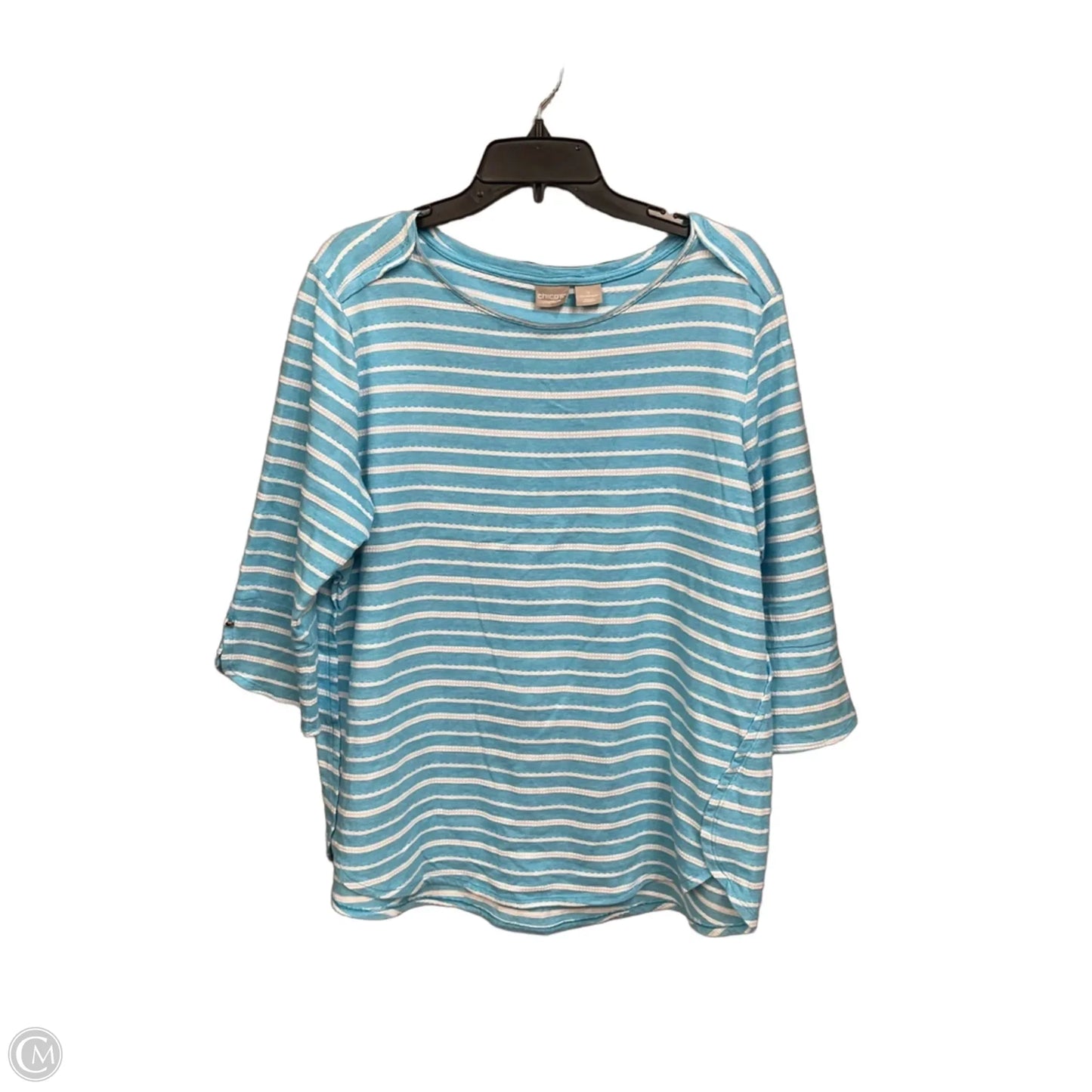 Top 3/4 Sleeve By Chicos In Striped Pattern, Size: Xl