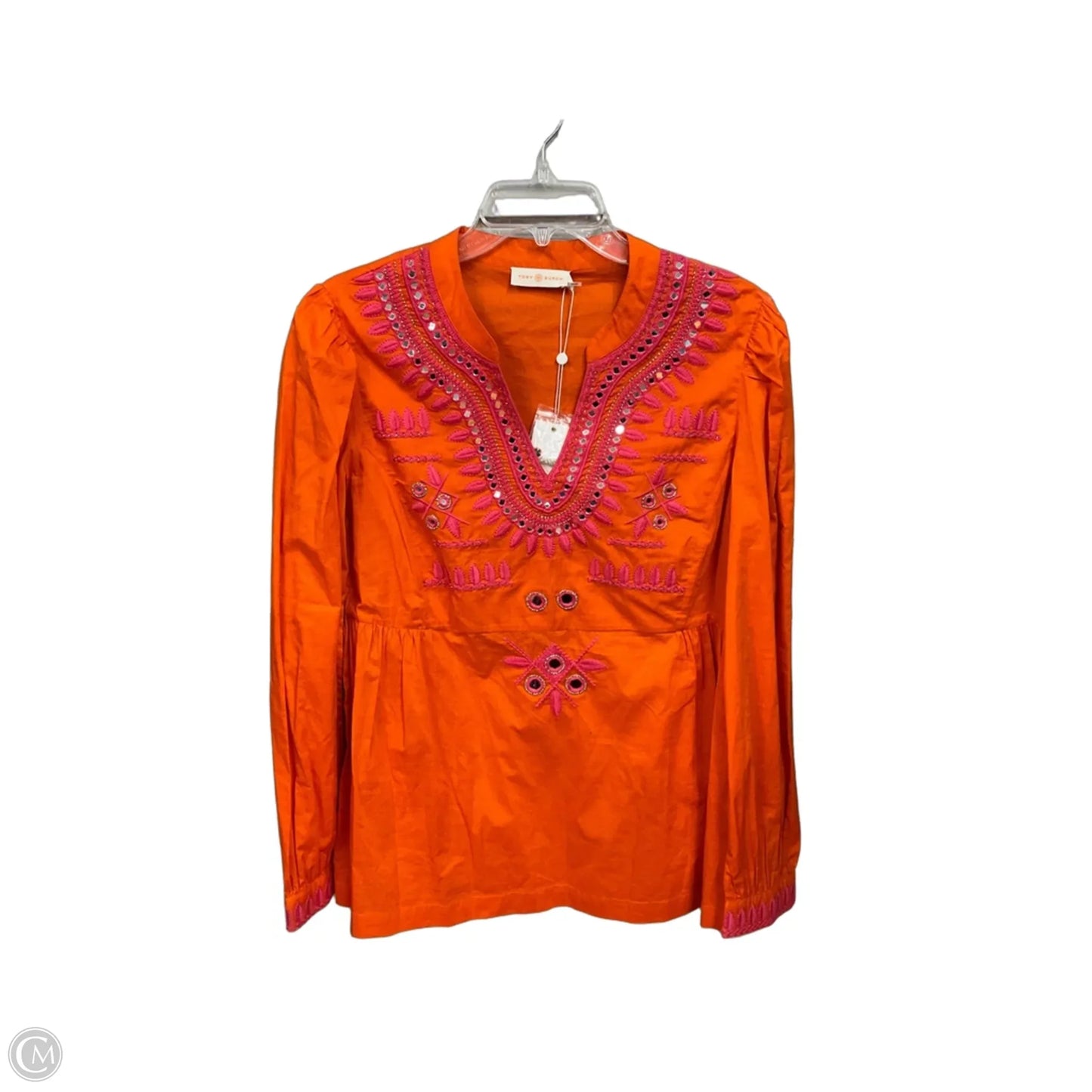 Blouse Designer By Tory Burch In Orange & Pink, Size: M