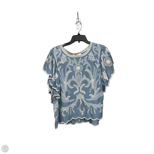 Top Short Sleeve By Solitaire In Blue & White, Size: M