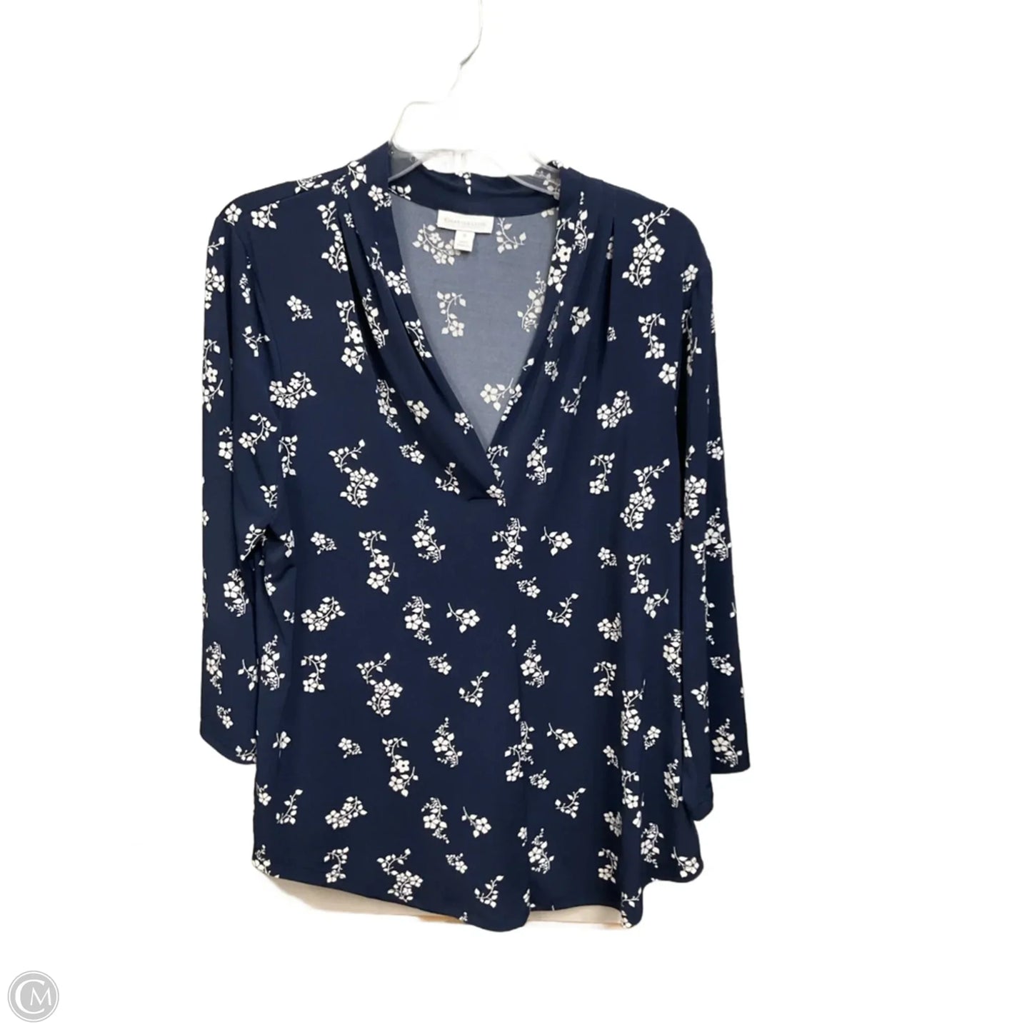 Top 3/4 Sleeve By Charter Club In Blue & White, Size: Xl