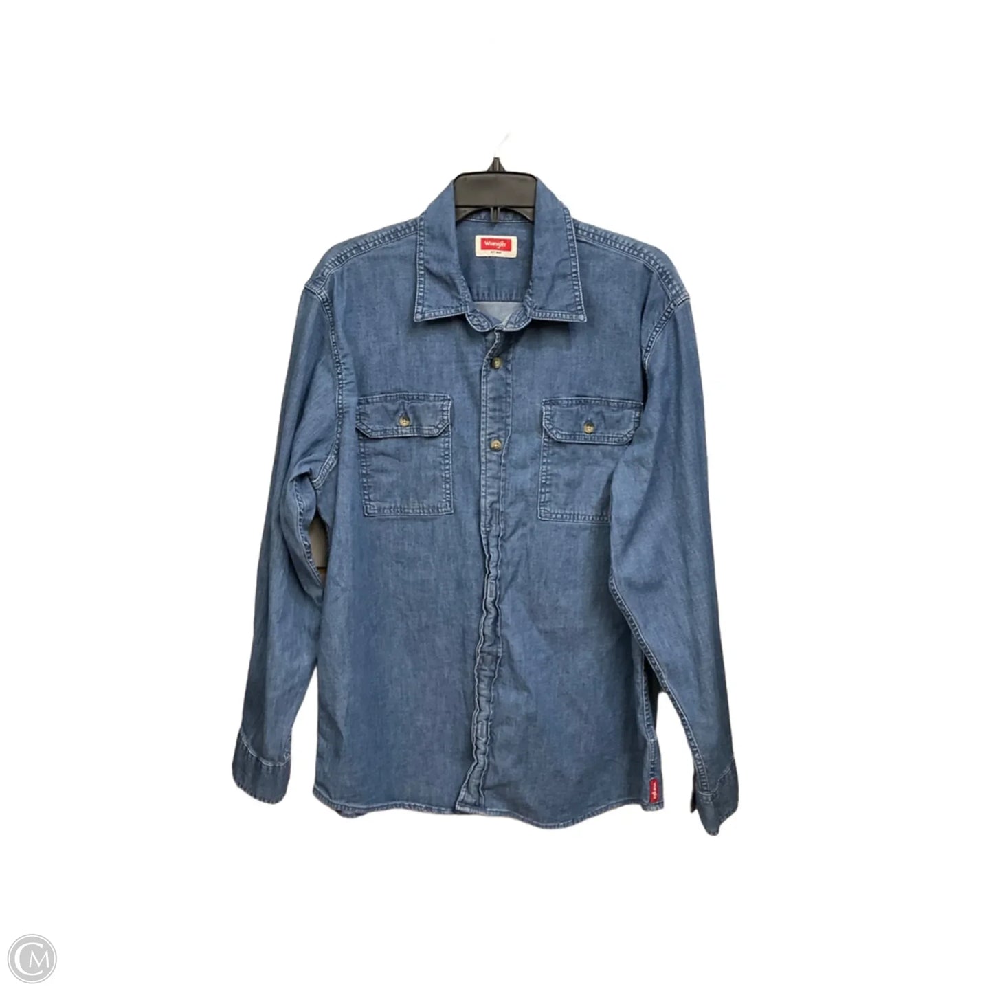 Blouse Long Sleeve By Wrangler In Blue Denim, Size: L