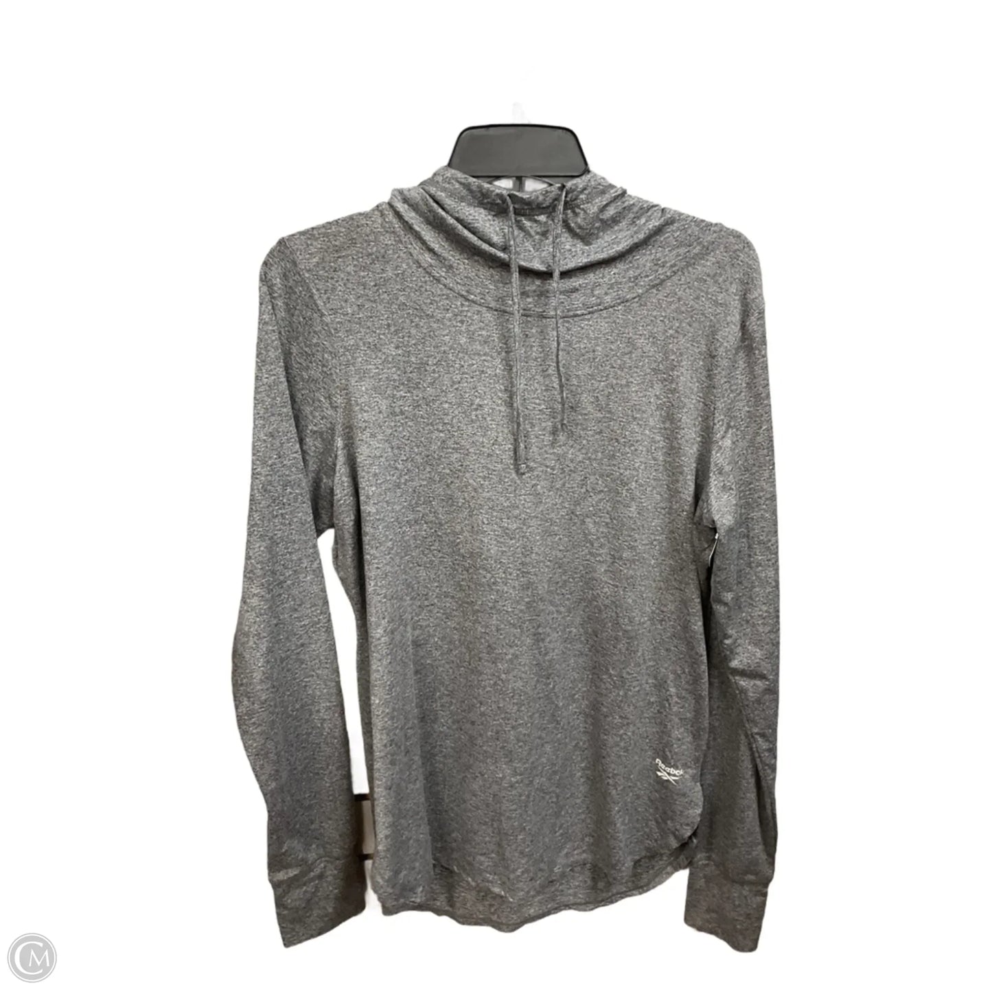 Athletic Top Long Sleeve Hoodie By Reebok In Grey, Size: L