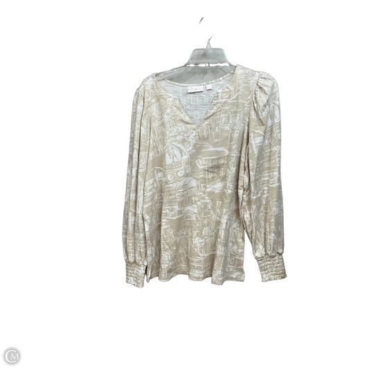 Top Long Sleeve By Belle By Kim Gravel In Tan & White, Size: M