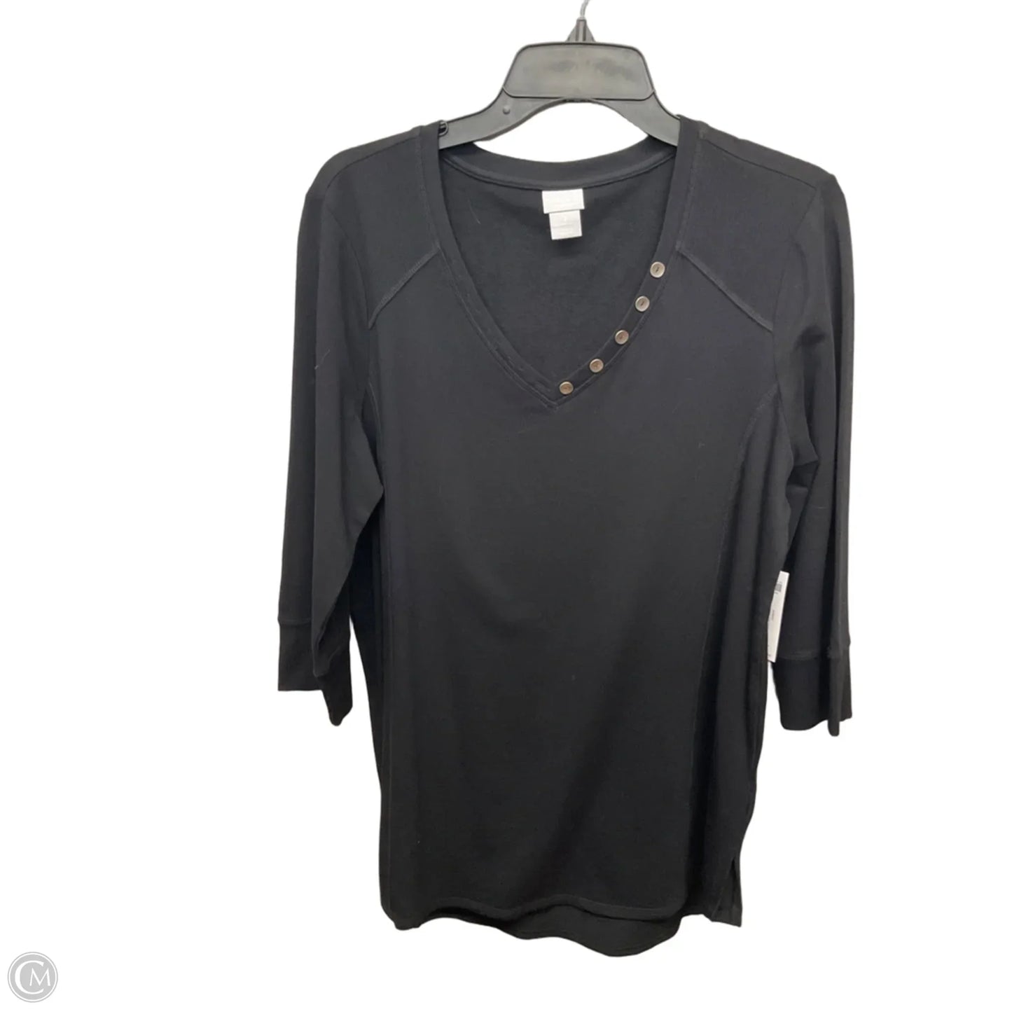 Top 3/4 Sleeve By Chicos In Black, Size: L