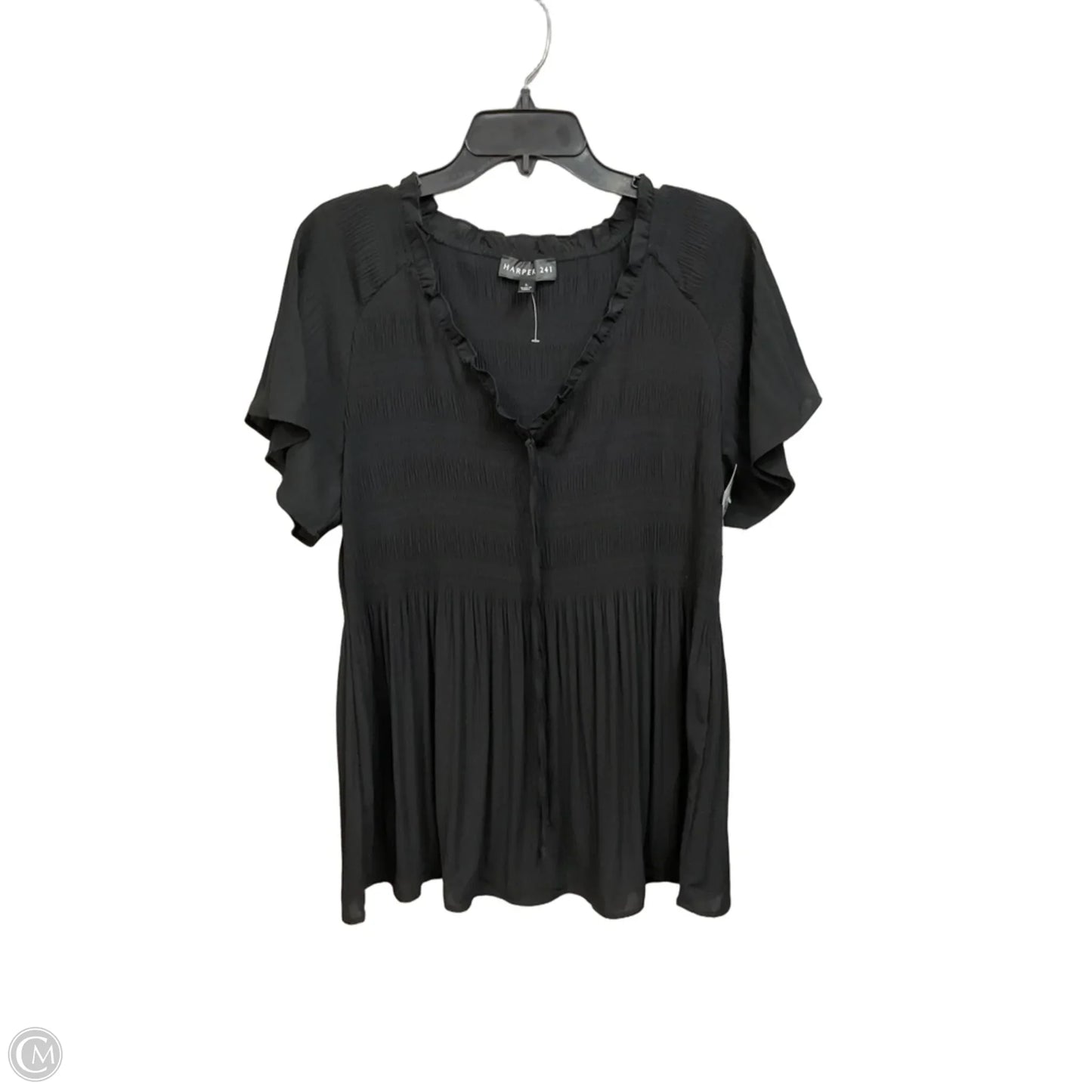 Top Short Sleeve By Harper In Black, Size: L
