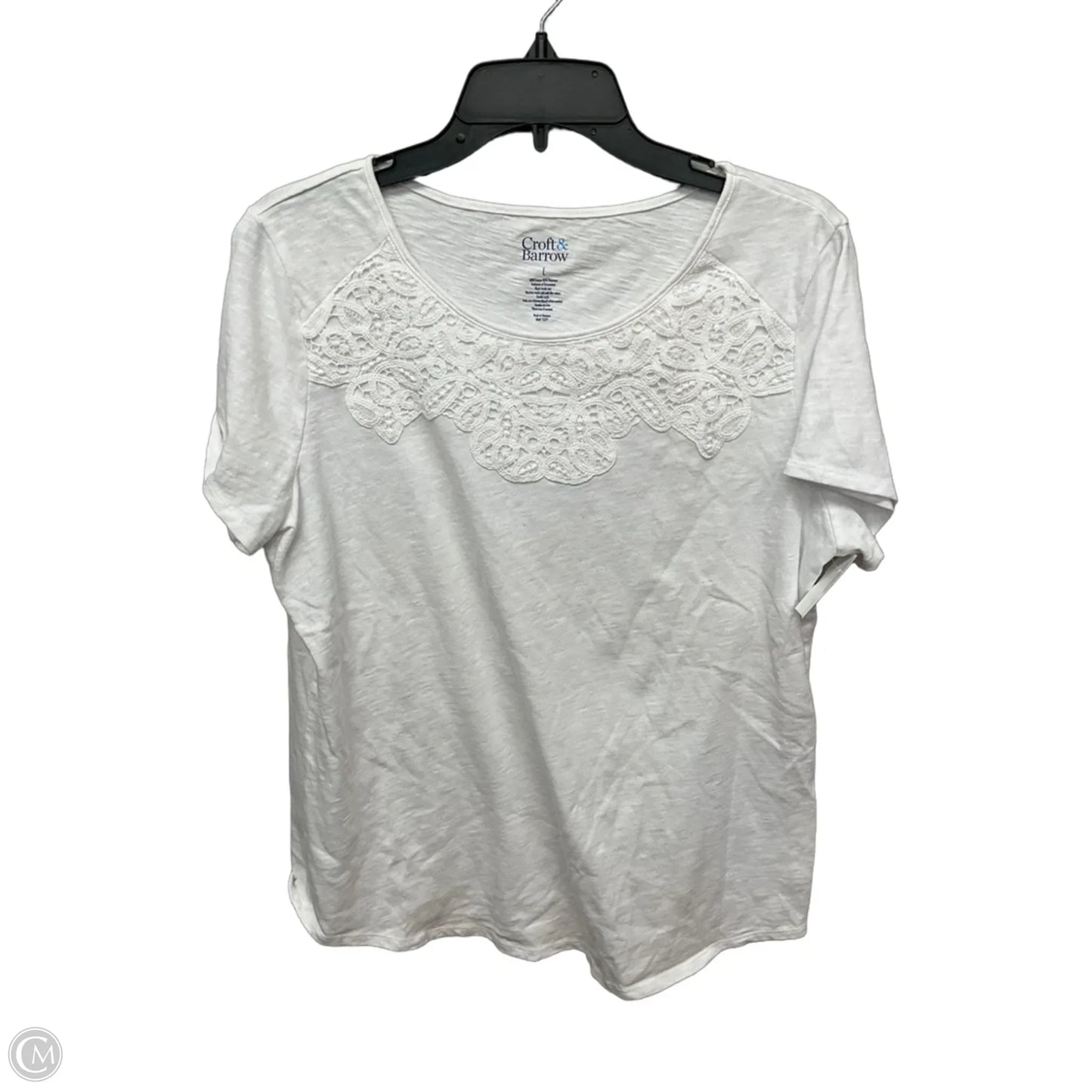 Top Short Sleeve By Croft And Barrow In White, Size: L