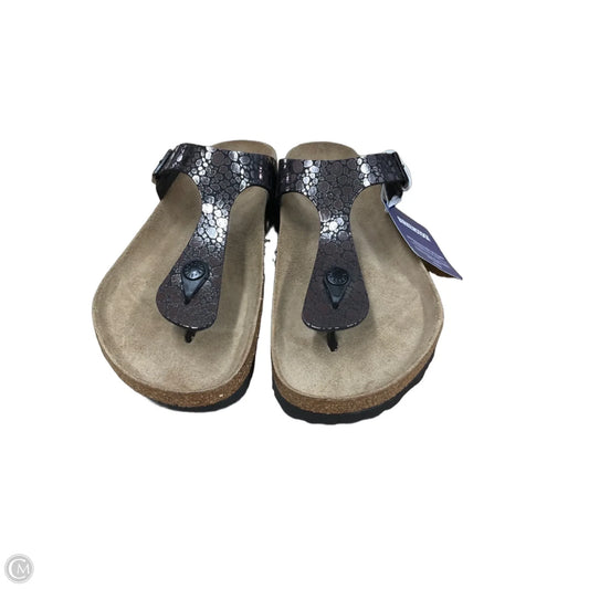 Sandals Flats By Birkenstock In Black & Silver, Size: 9