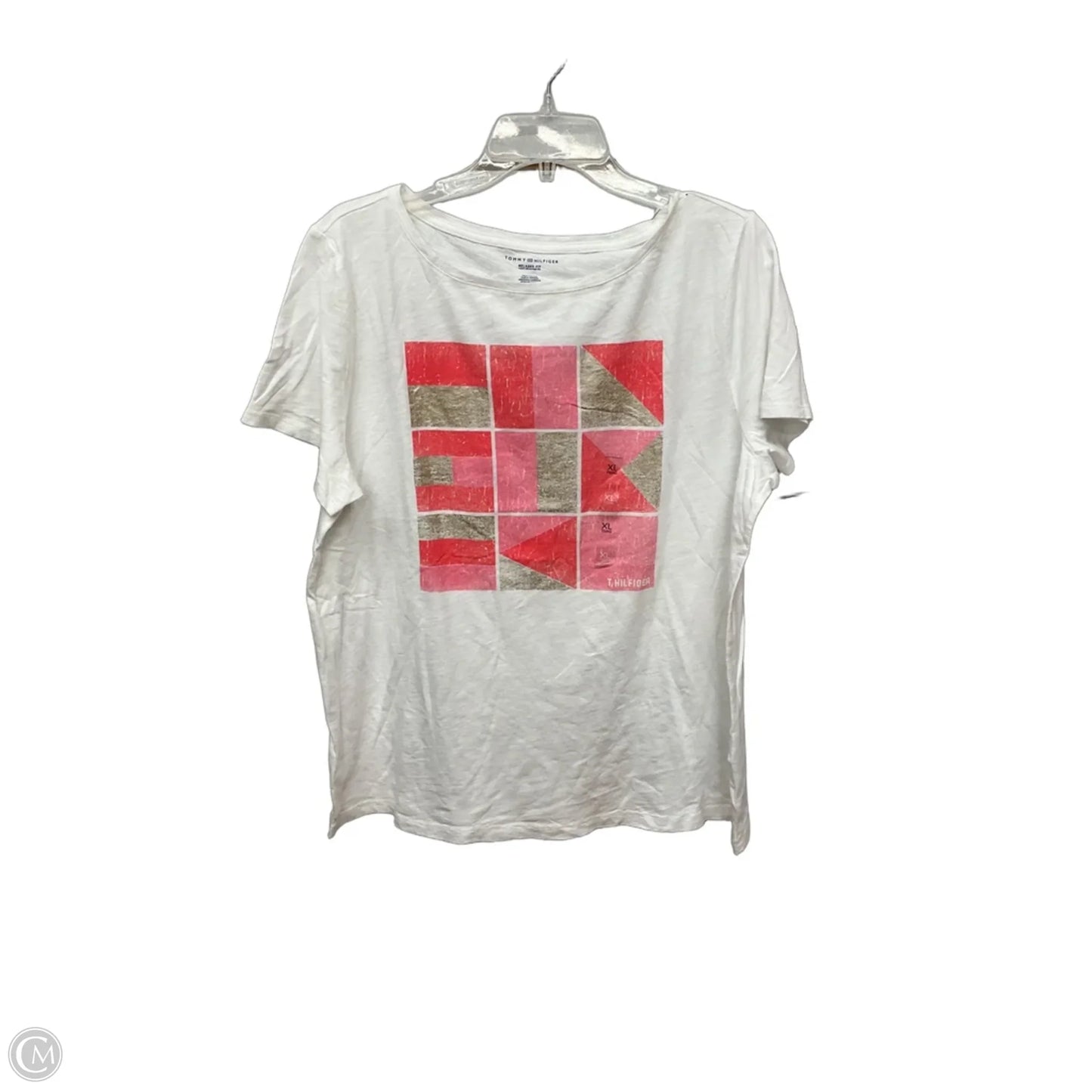 Top Short Sleeve By Tommy Hilfiger In Pink & White, Size: Xl
