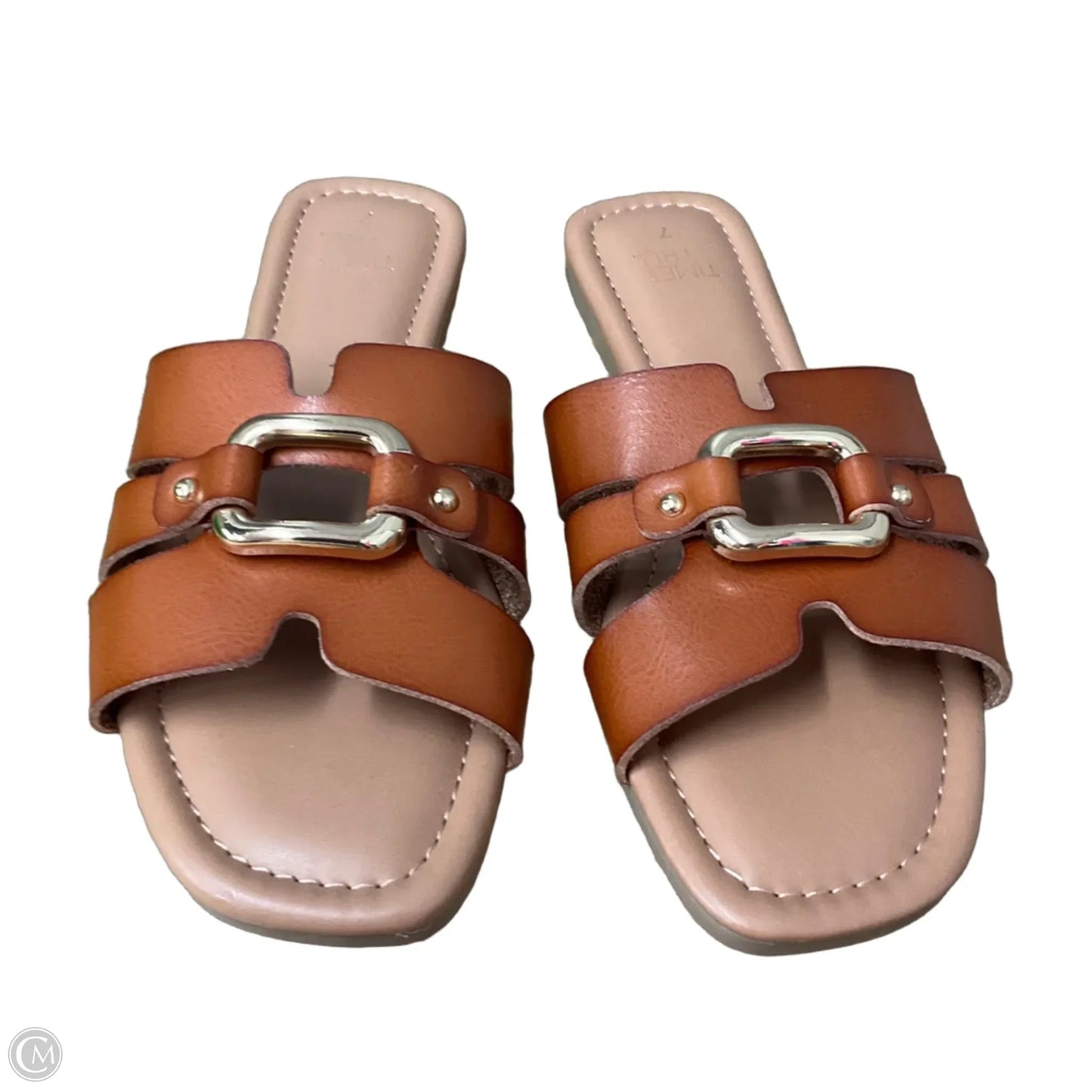 Sandals Flats By Time And Tru In Brown & Tan, Size: 7