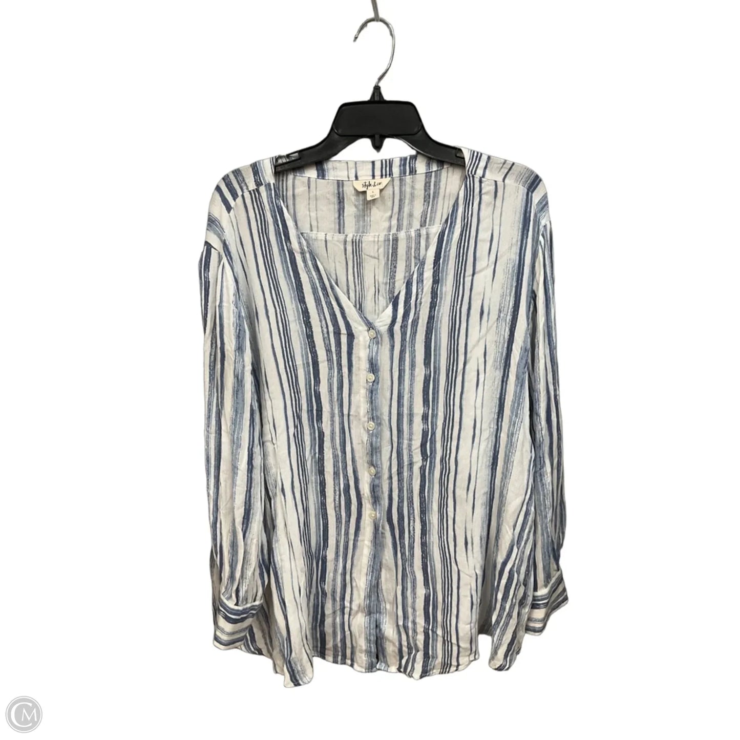 Blouse Long Sleeve By Style And Company In Blue & White, Size: L