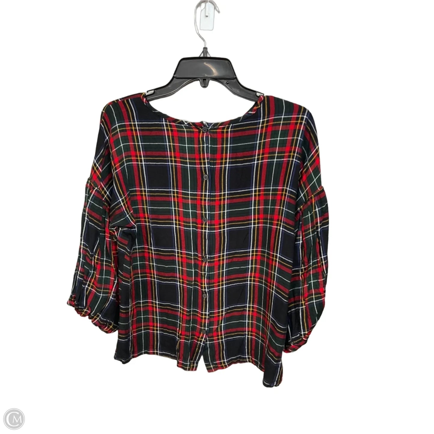 Top 3/4 Sleeve By Loft In Plaid Pattern, Size: Xs