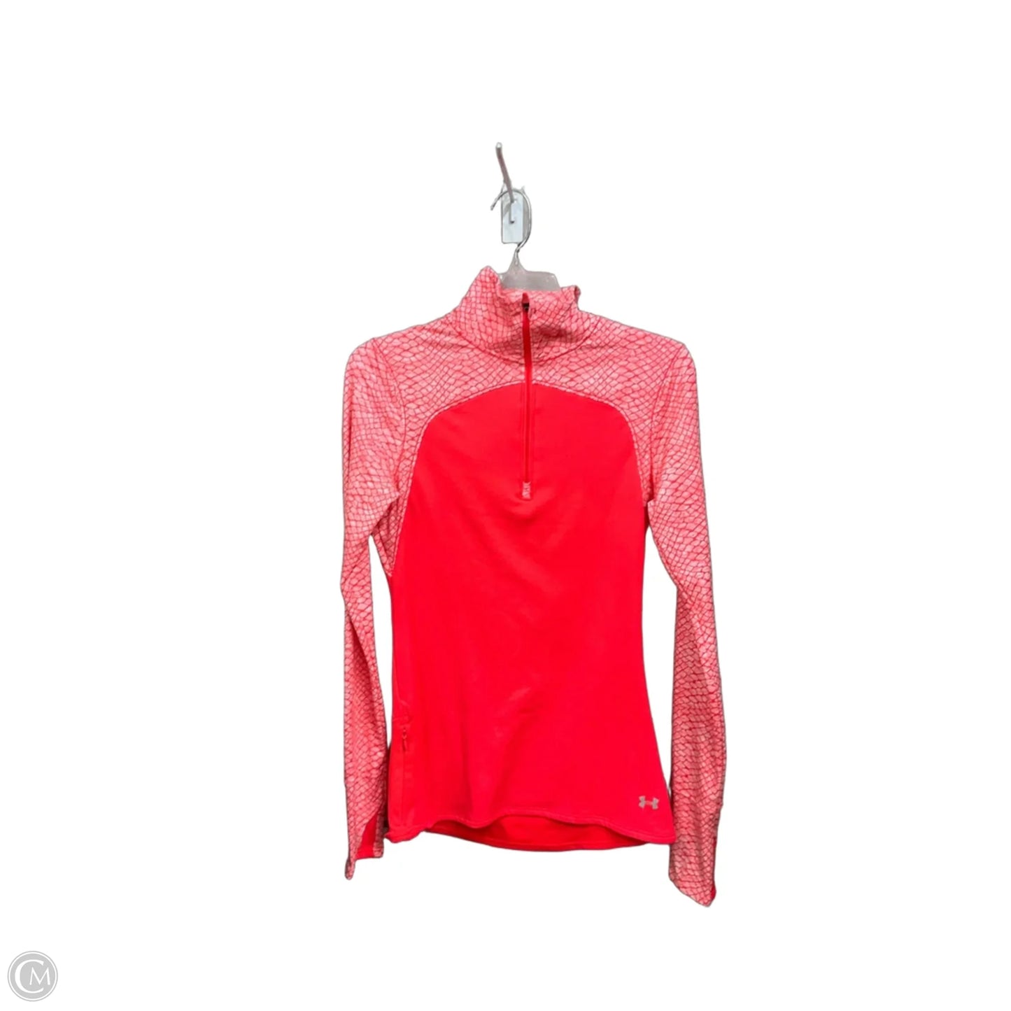 Athletic Top Long Sleeve Collar By Under Armour In Coral, Size: M