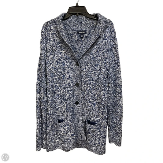 Sweater Cardigan By Lands End In Blue & White, Size: L