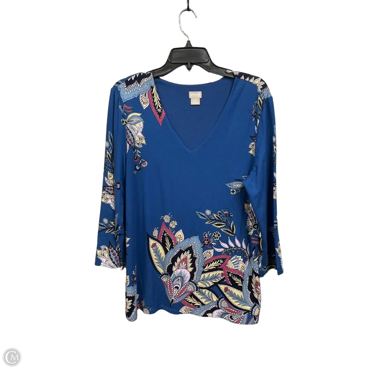 Top 3/4 Sleeve By Chicos In Blue, Size: L