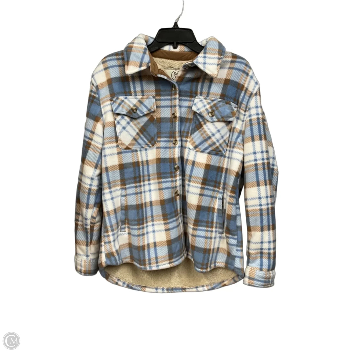 Jacket Shirt By Sage In Plaid Pattern, Size: M