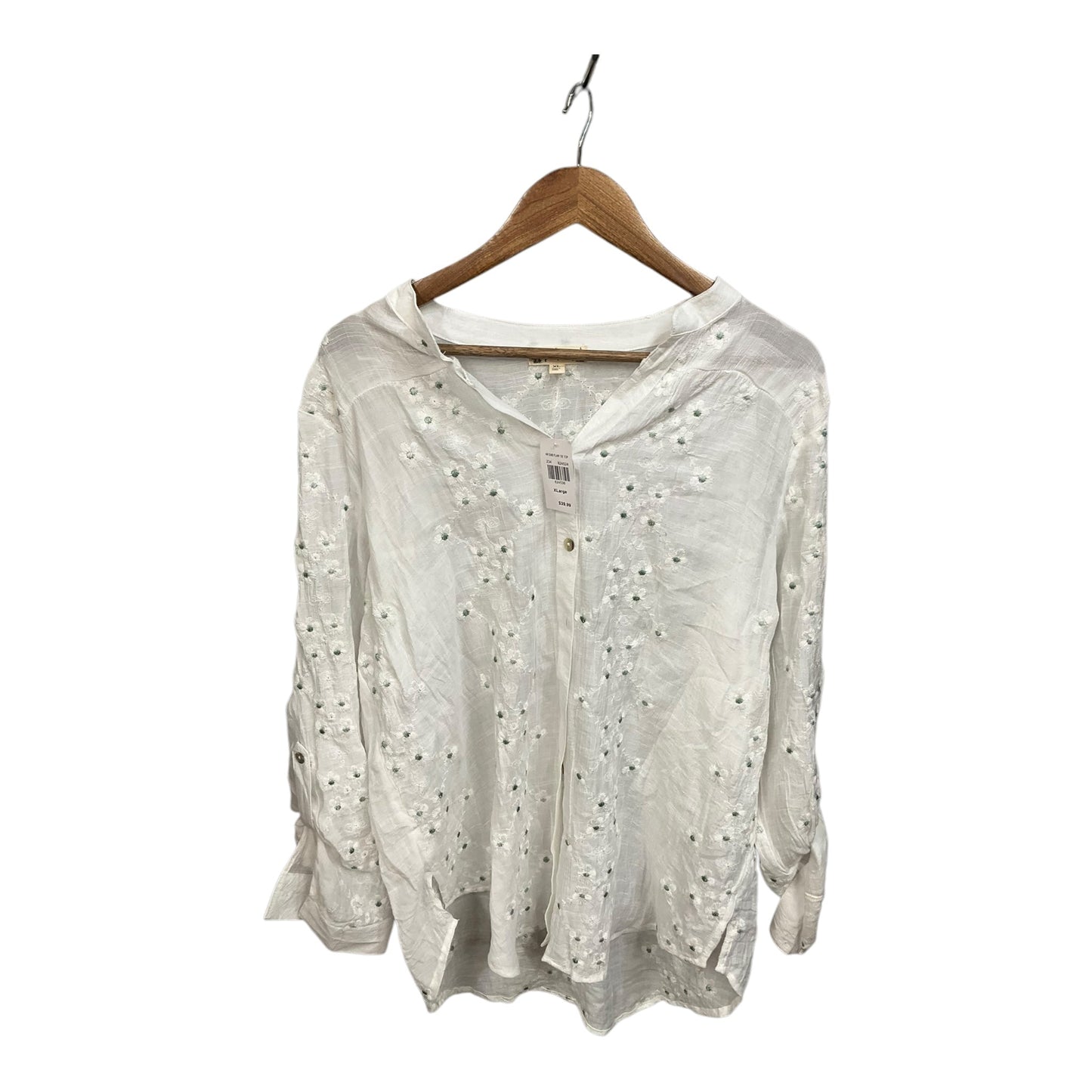 Blouse 3/4 Sleeve By Clothes Mentor In White, Size: Xl