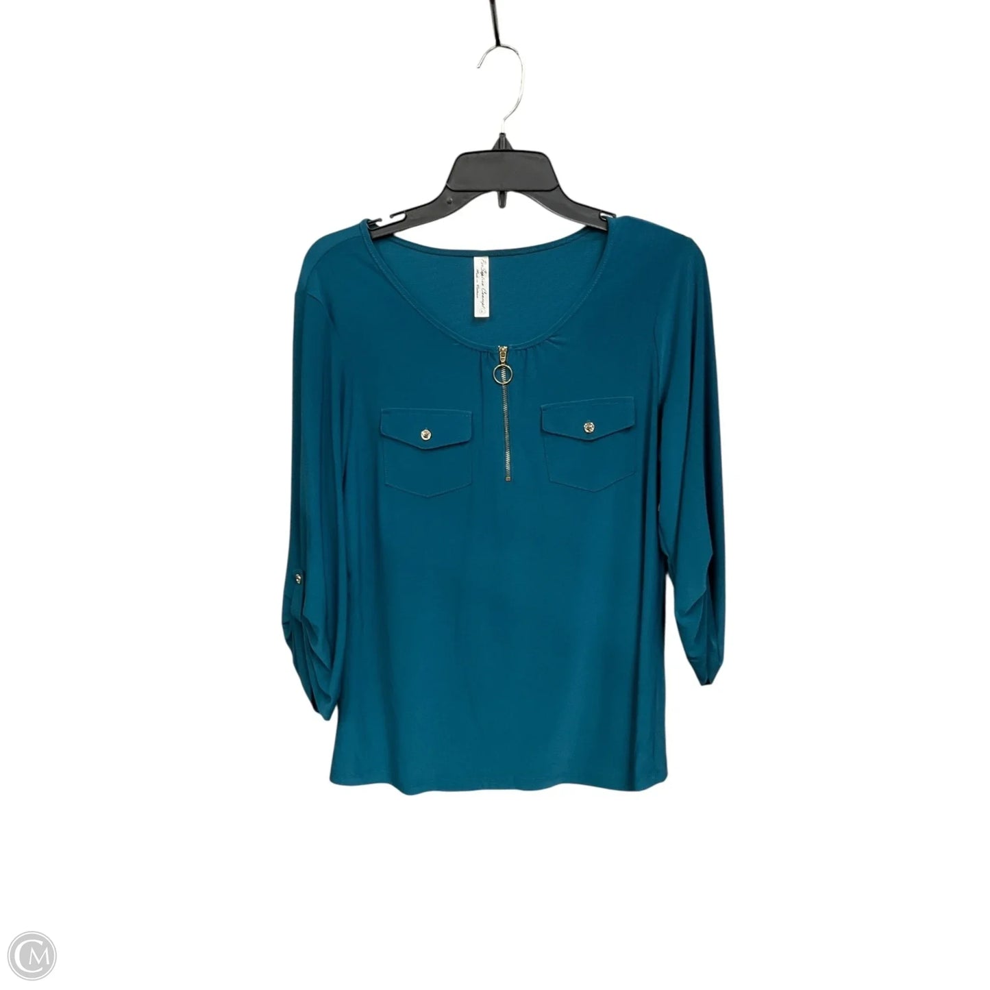 Top Long Sleeve By Perseption Concept In Teal, Size: L