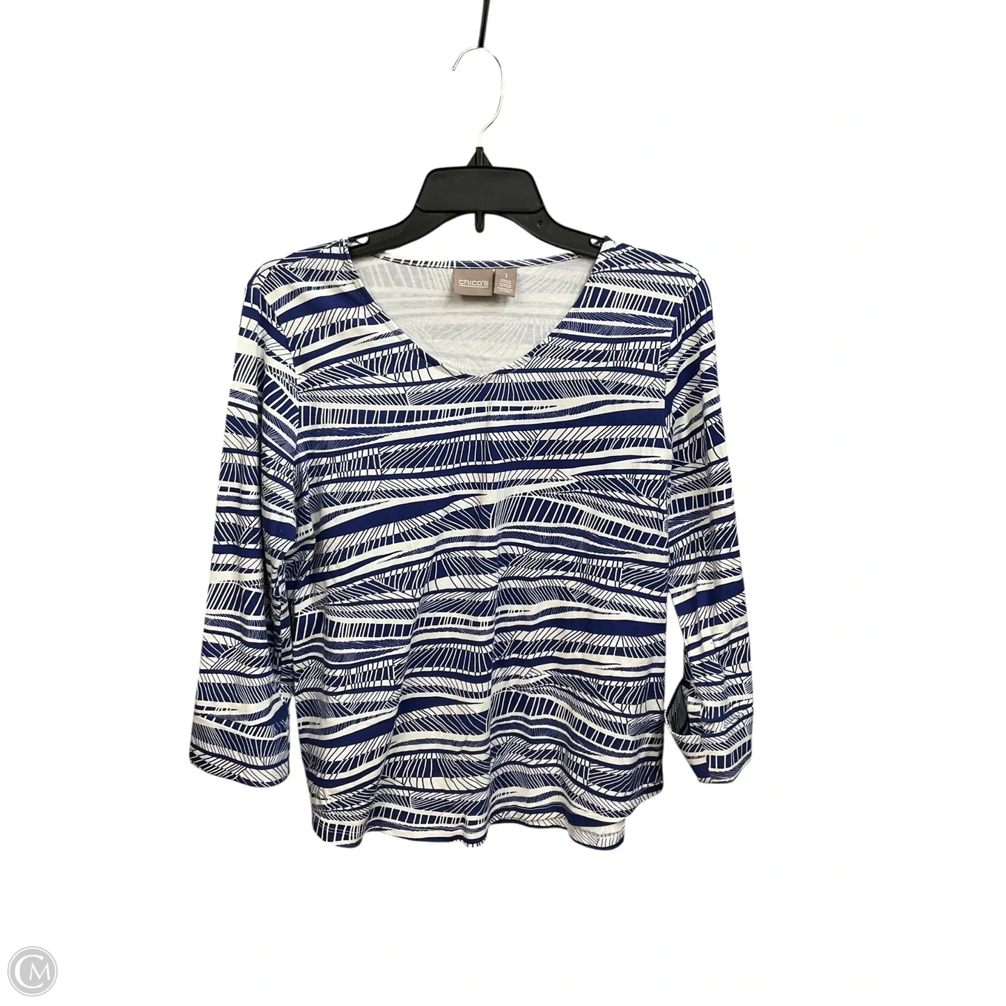 Top 3/4 Sleeve By Chicos In Blue & White, Size: M