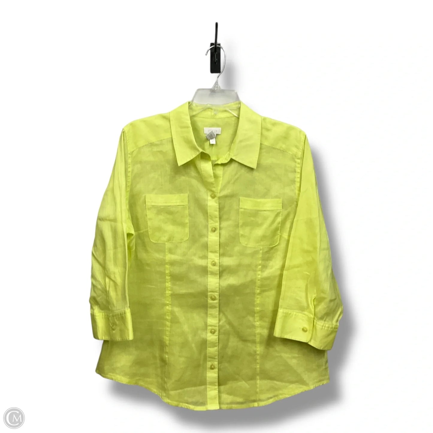Blouse 3/4 Sleeve By Chicos In Chartreuse, Size: L