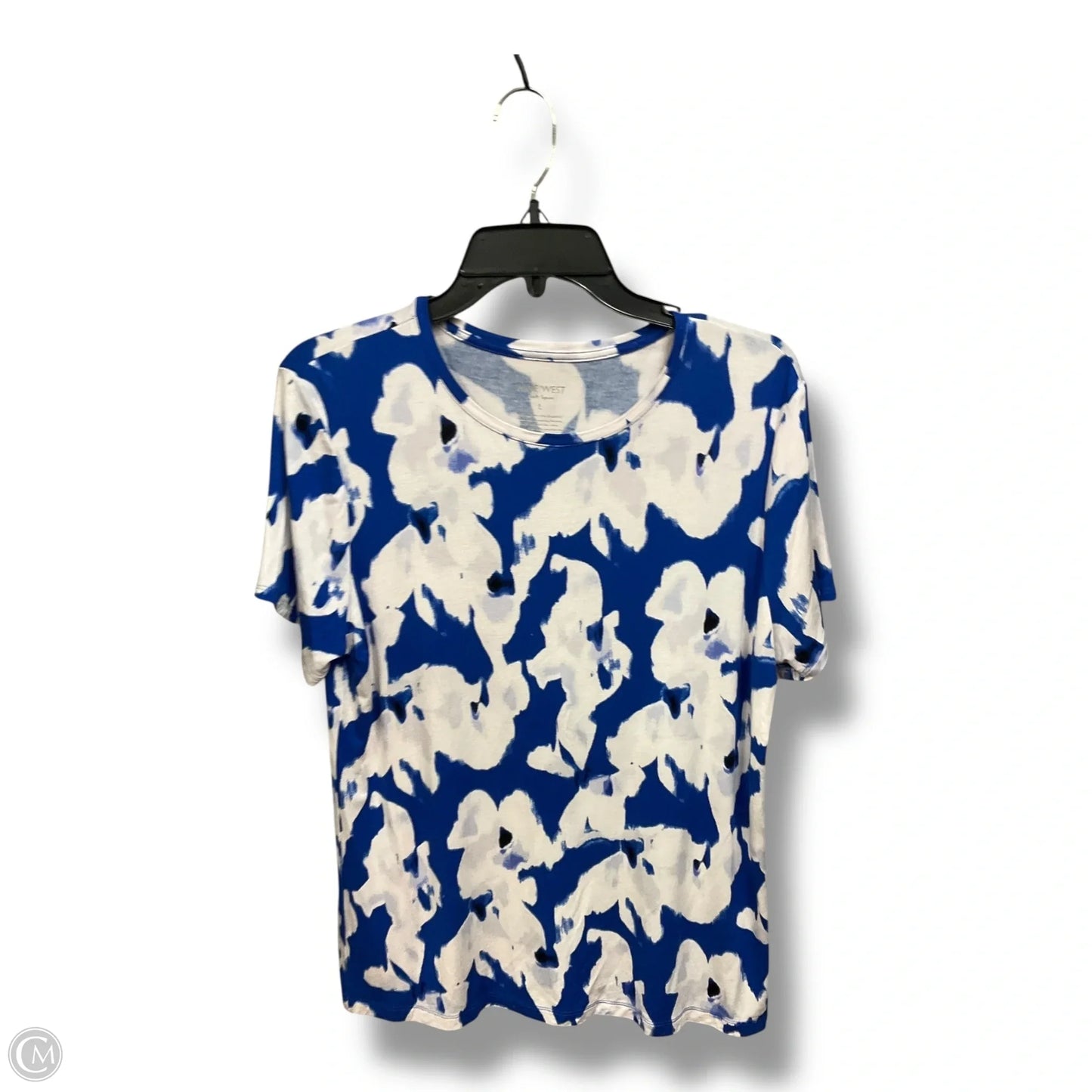 Top Short Sleeve By Nine West In Blue & White, Size: L