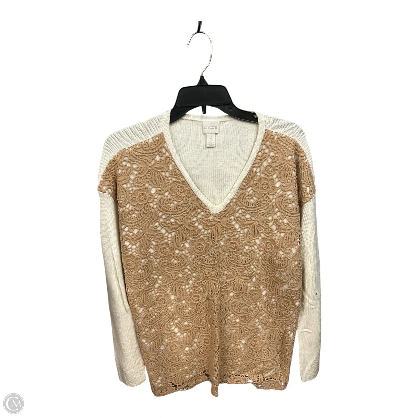Top Long Sleeve By Chicos In Tan & White, Size: L