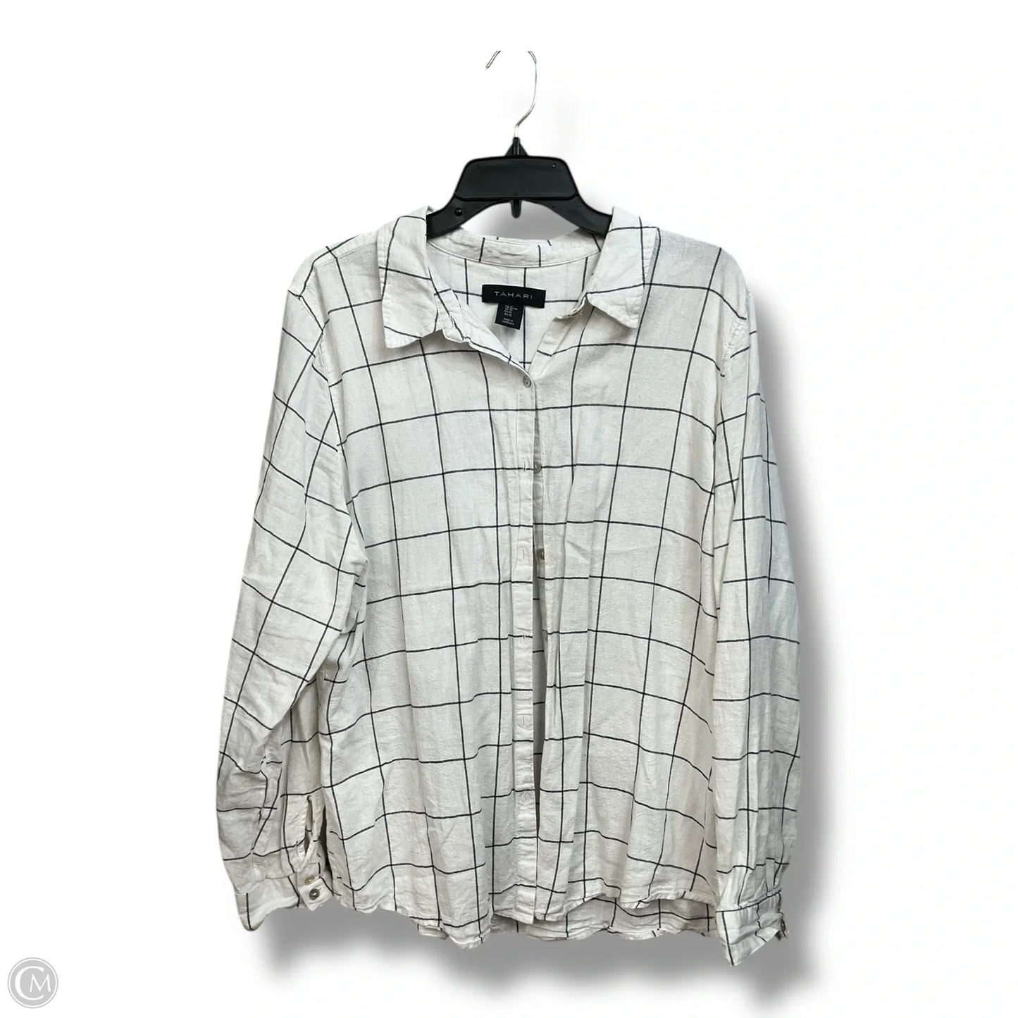 Top Long Sleeve By Tahari In Plaid Pattern, Size: Xl
